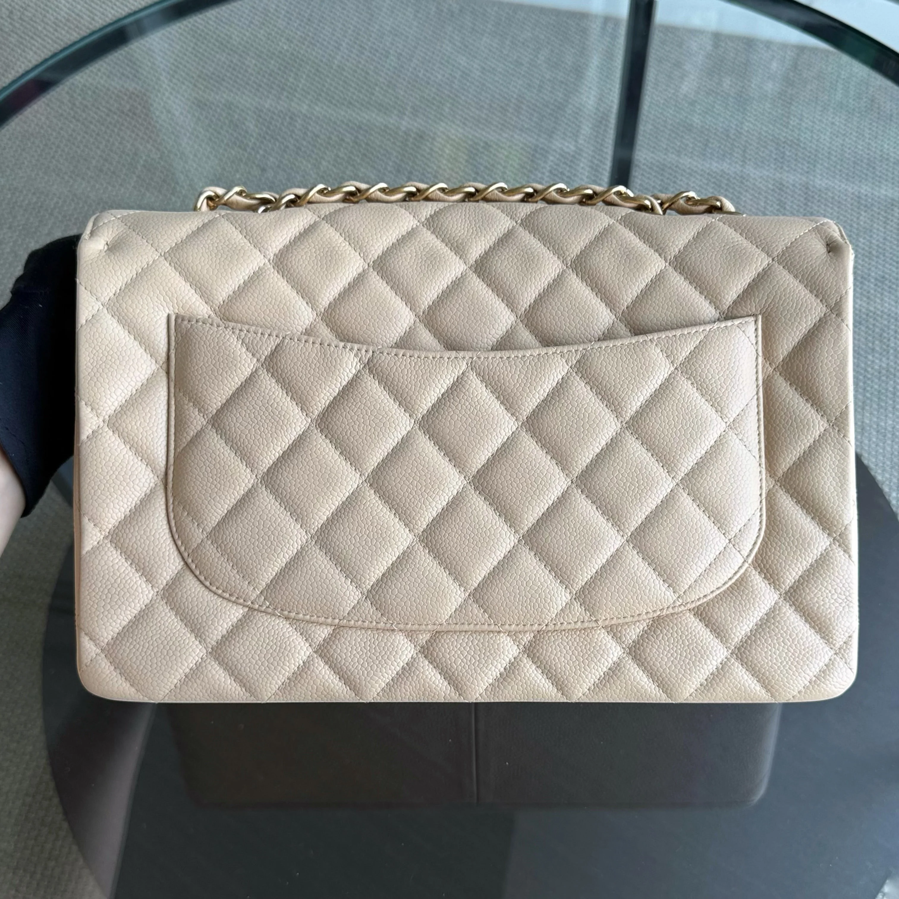 Chanel Classic Flap Jumbo - Caviar 30CM Single Flap Quilted Beige 24K Gold Hardware Series 12