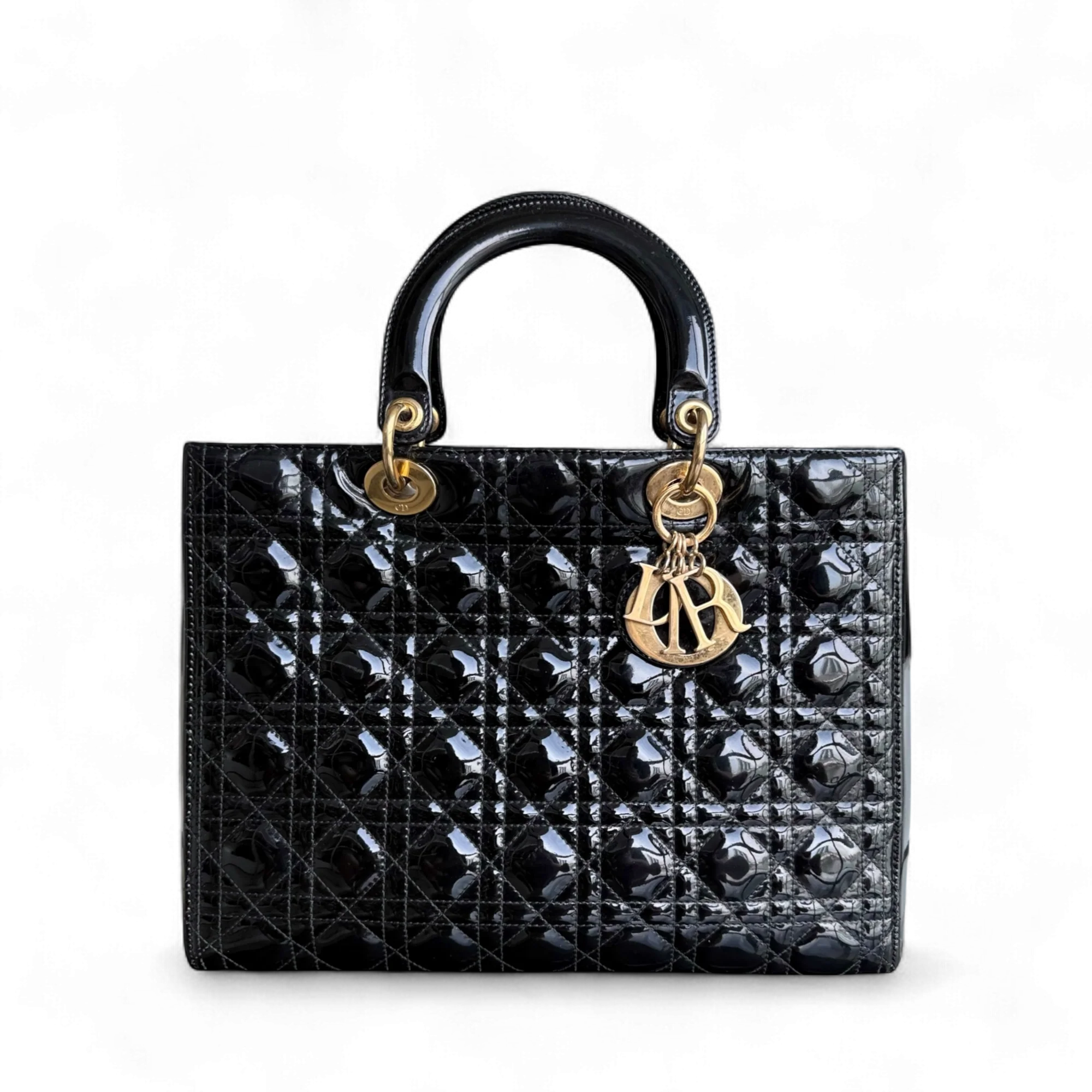 Dior Lady Large - Patent Calfskin Black Gold Hardware NO STRAP