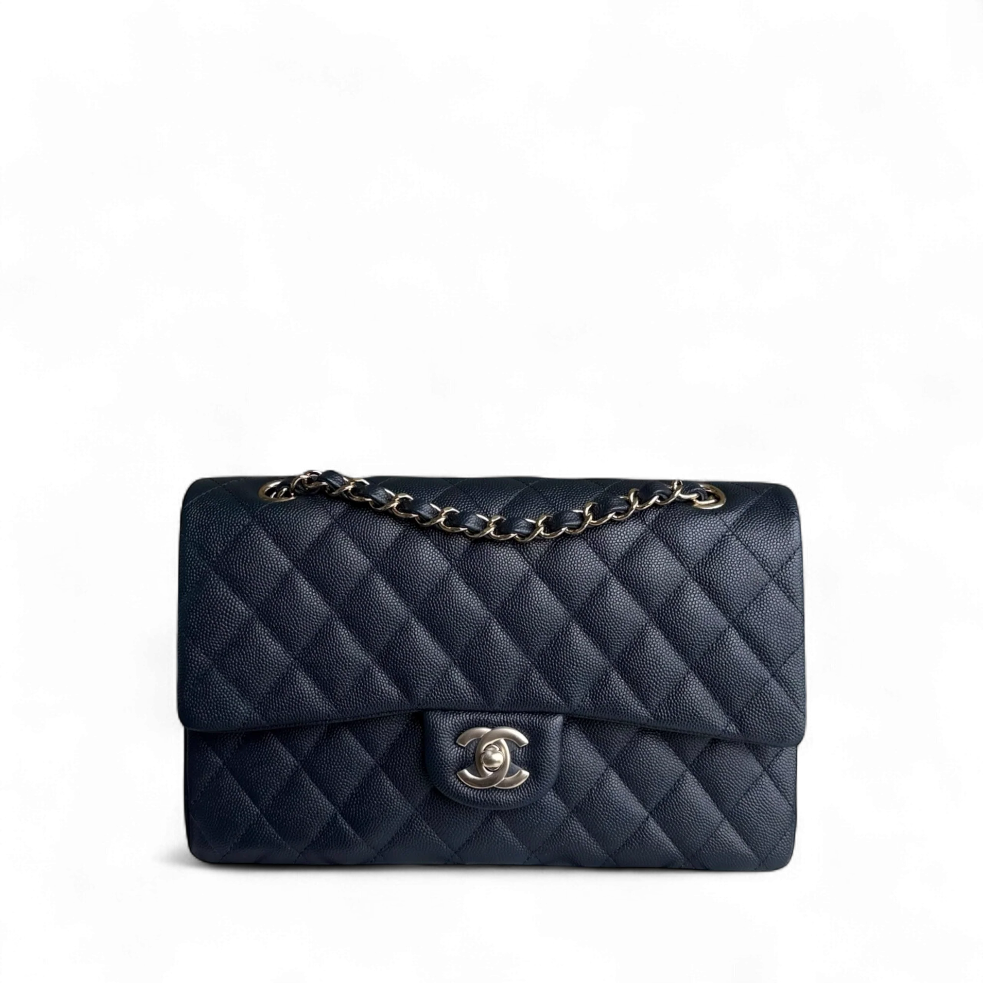Chanel Classic Flap Medium - Caviar 25CM Quilted Dark Navy Blue Light Gold Hardware Series 26