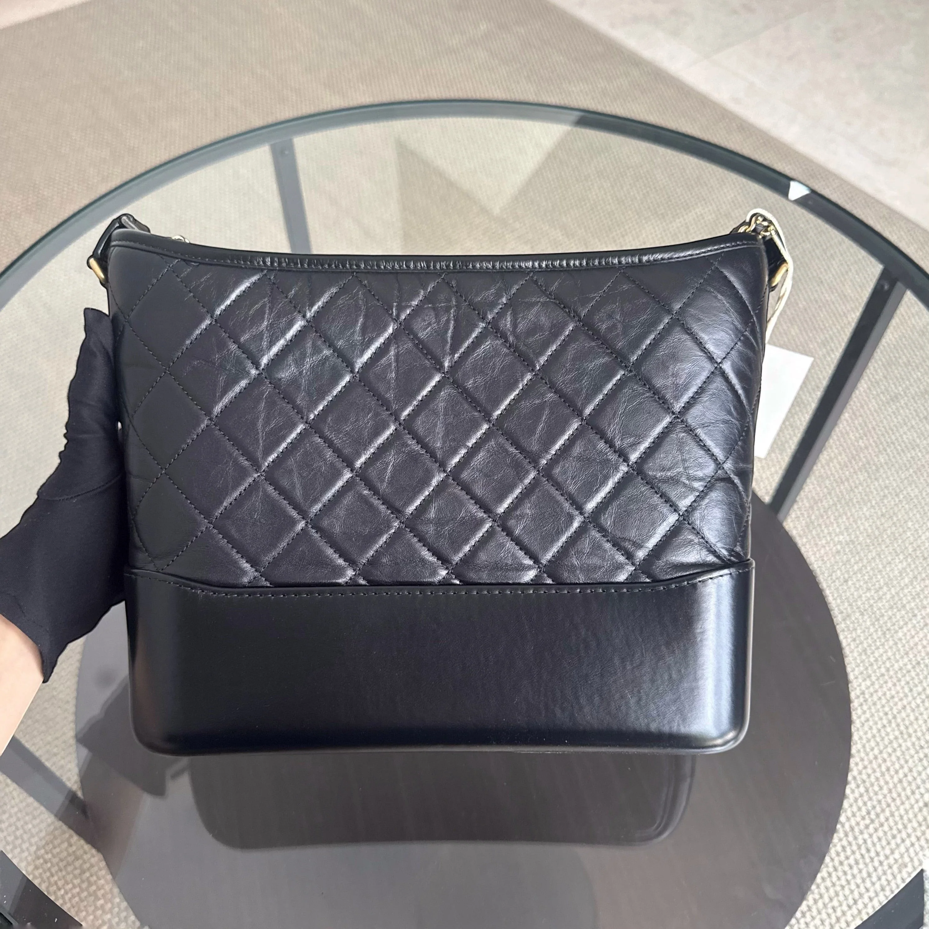 Chanel Gabrielle Medium - Quilted Aged Calfskin Black Two-tone Gold Hardware