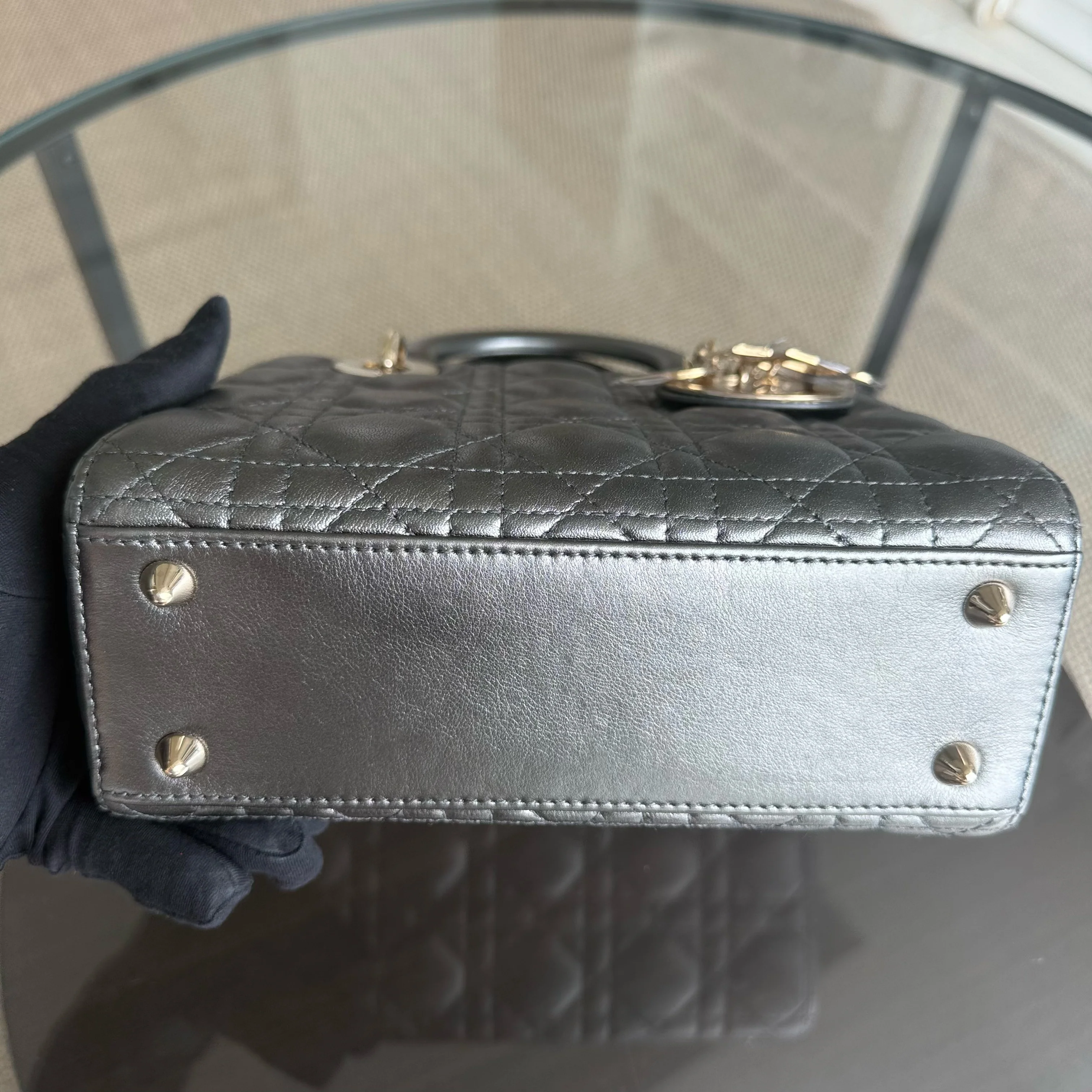 Dior Lady Small MyABC - Cannage calfskin Metallic Dark Grey Gunmetal Gold Hardware ABC