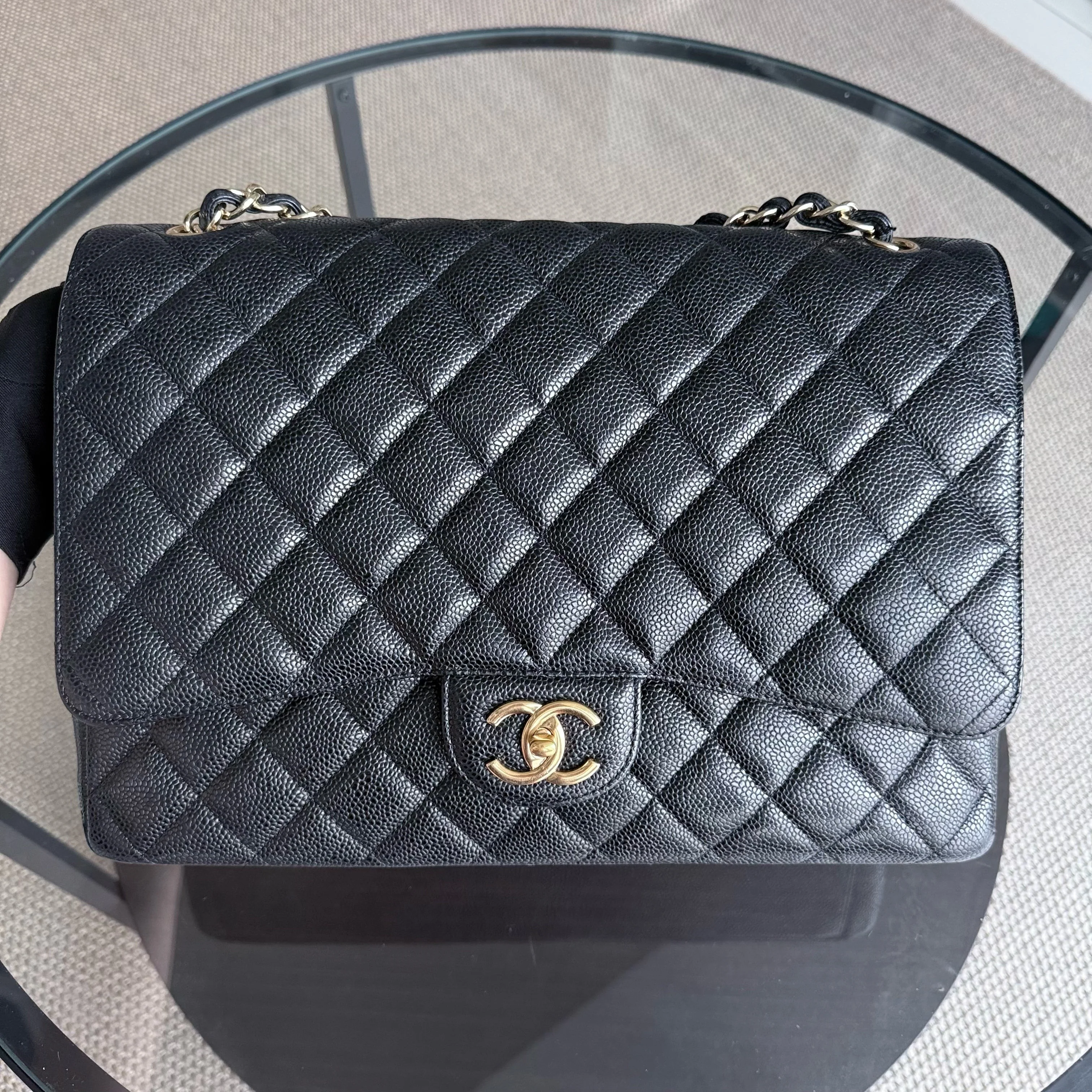 Chanel Classic Flap Maxi - Caviar Double Flap 33CM Quilted Black Gold Hardware