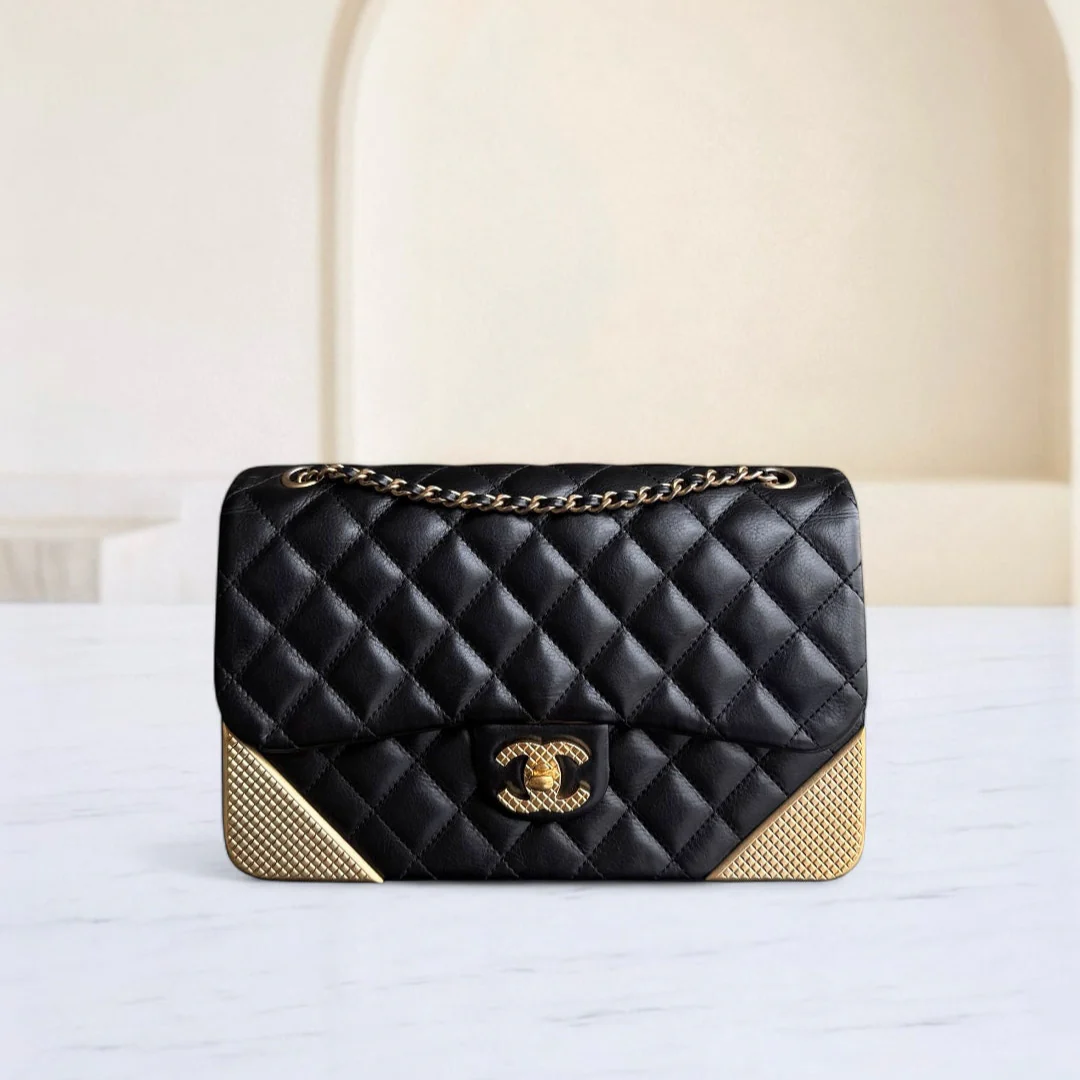 Chanel Classic Flap Seasonal Medium- Rock The Corner Quilted Calfskin Black Gold Hardware Series 24