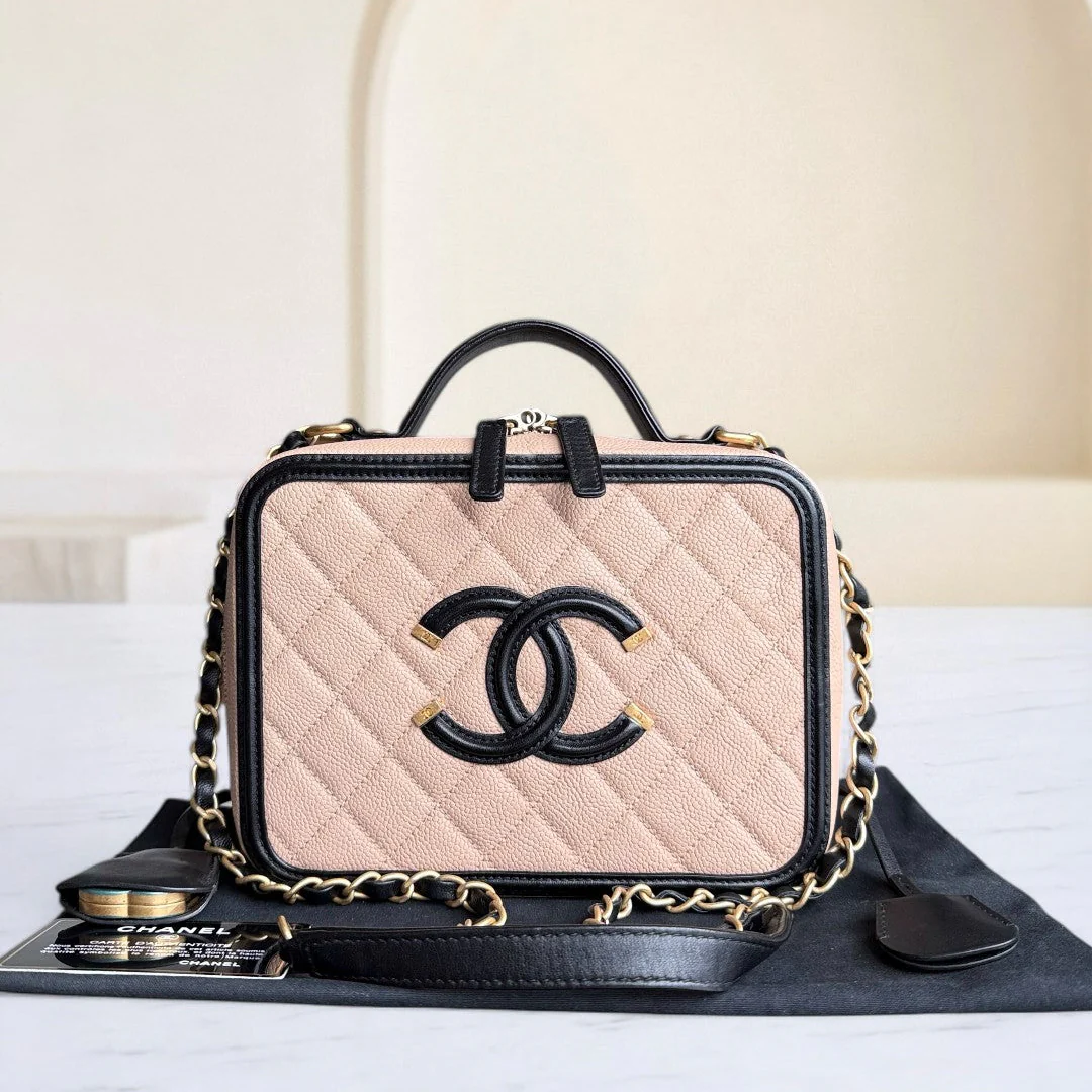 Chanel Vanity Case Filigree Medium - Caviar Grained Calfskin Black Beige Series 23
