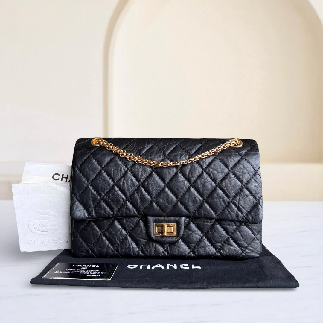 Chanel 2.55 Reissue 226 - 28CM Quilted Aged Calfskin Black Gold Hardware Series 14