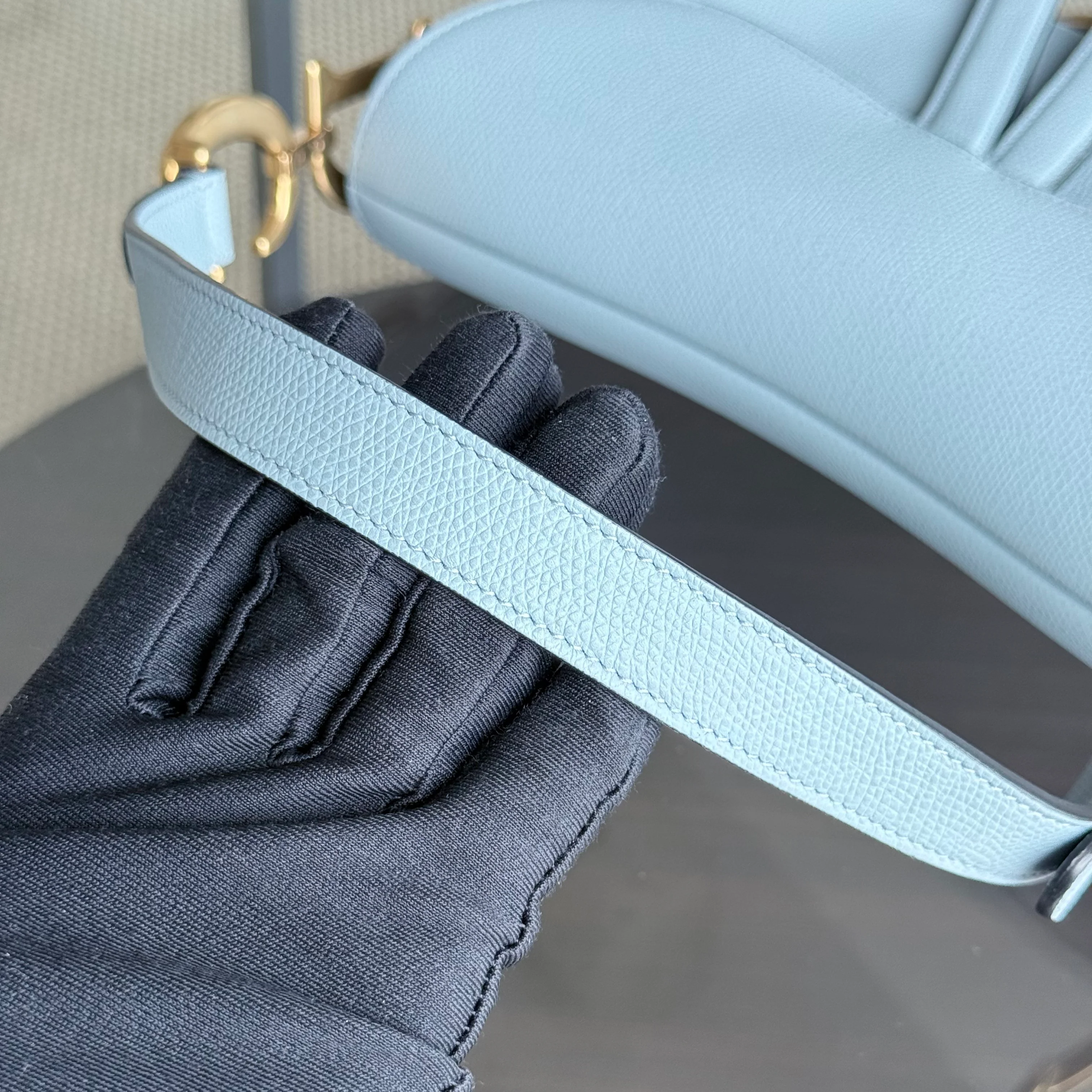 Dior Saddle Medium - 25CM Grained Calfskin Haze Blue Gold Hardware