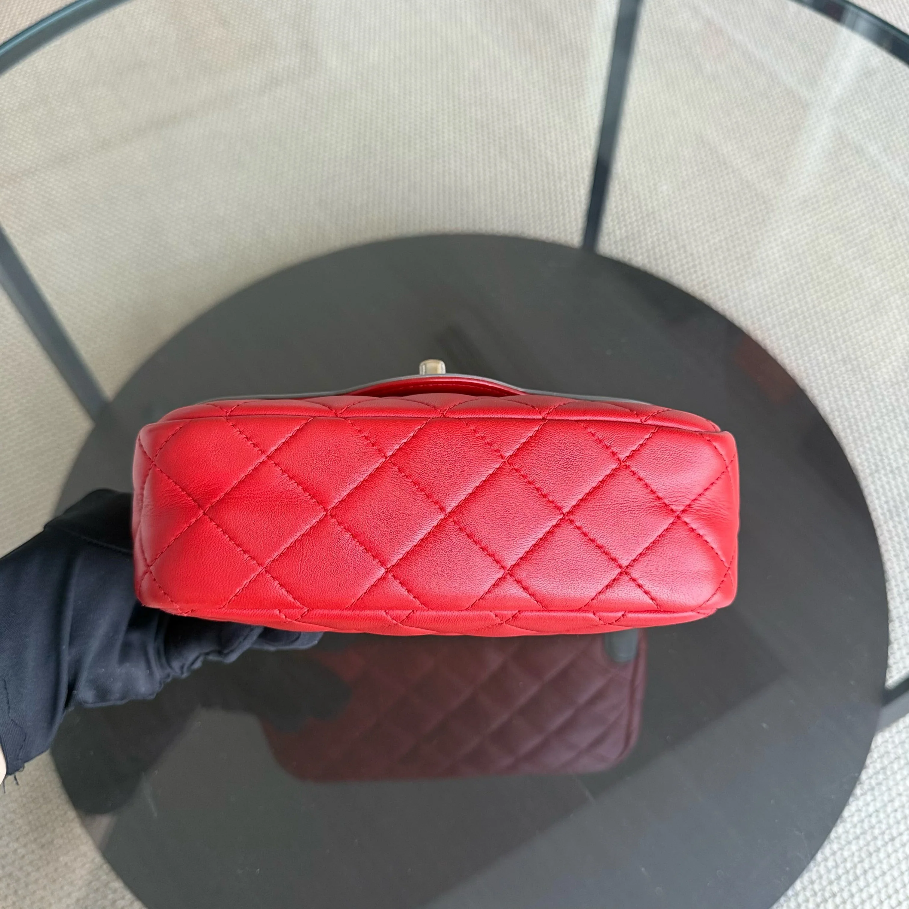 Chanel Seasonal Flap - Two Tone Quilted Lambskin Red Grey Golden Hardware Series 23