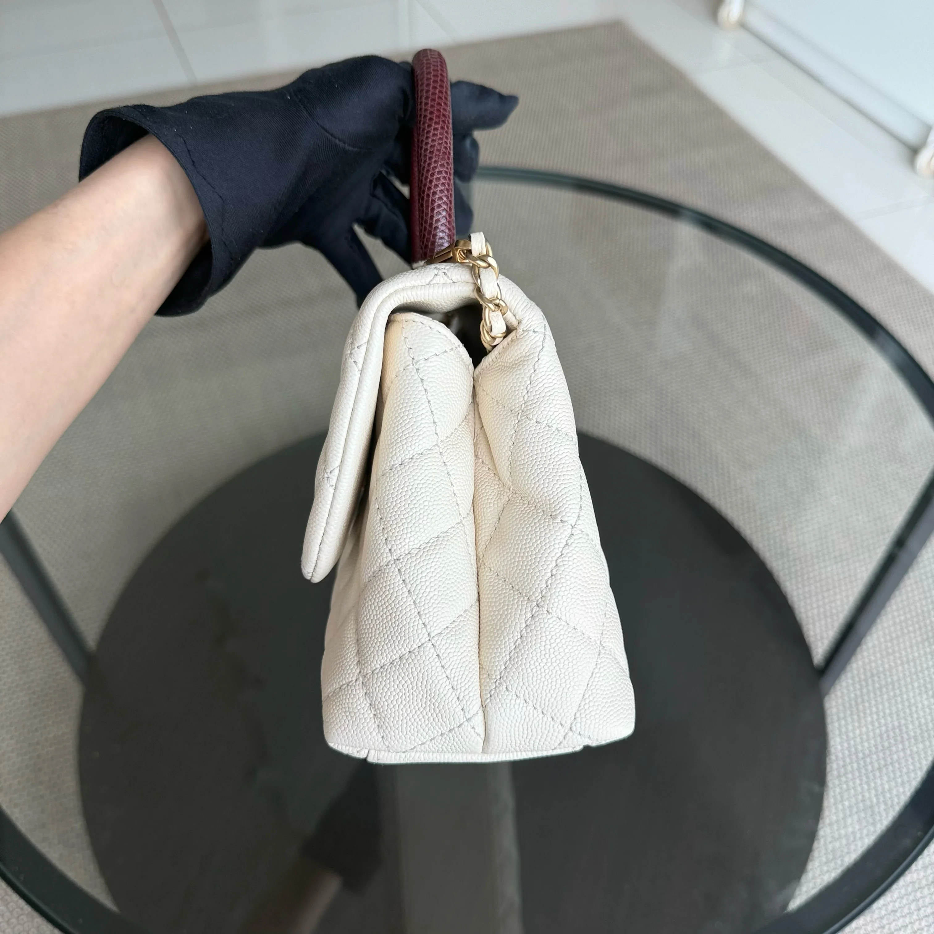 Chanel Coco Handle Small - Caviar Quilted Lizard Handle White Gold Hardward 24