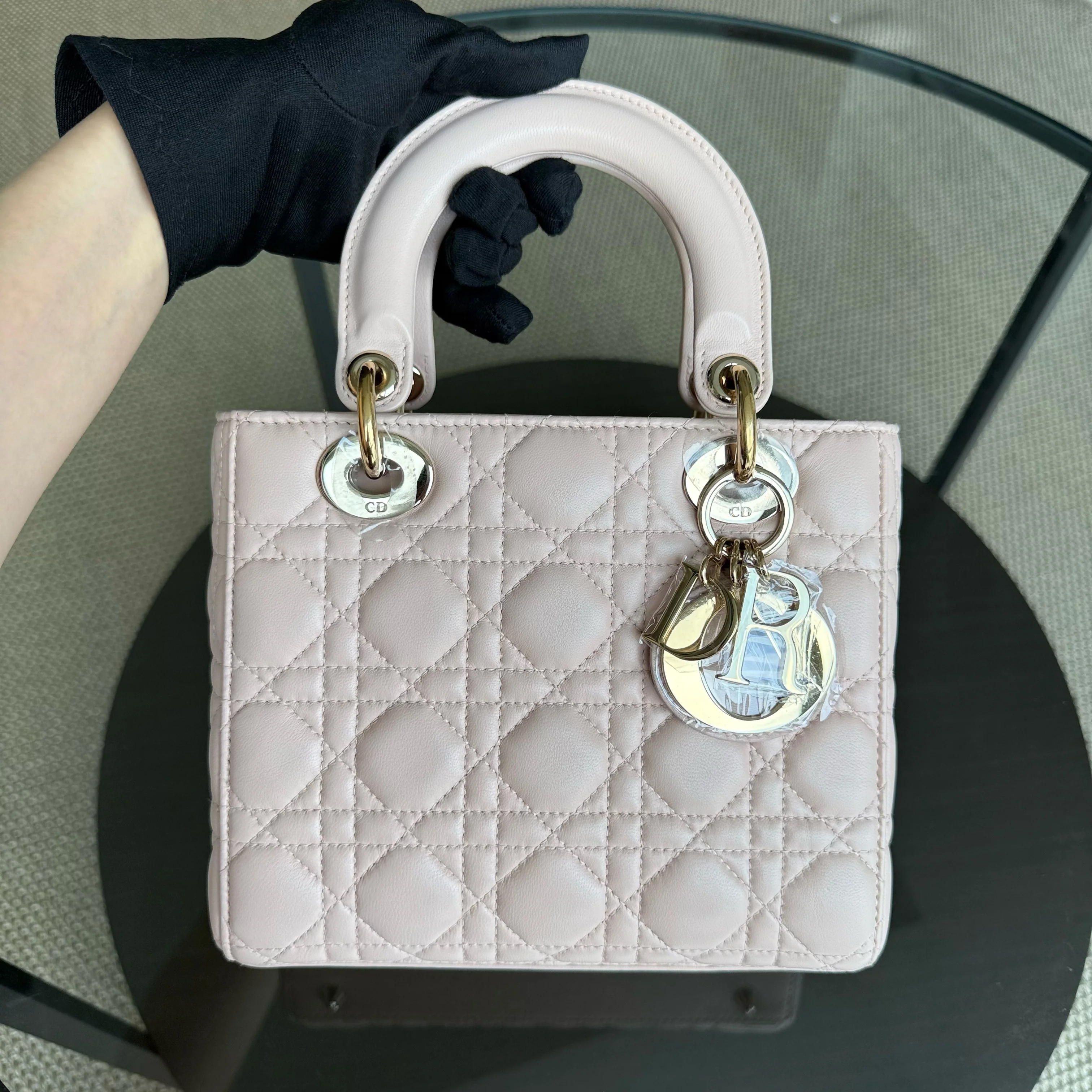 Dior Lady Small - Cannage Lambskin Light Pink Gold Hardware