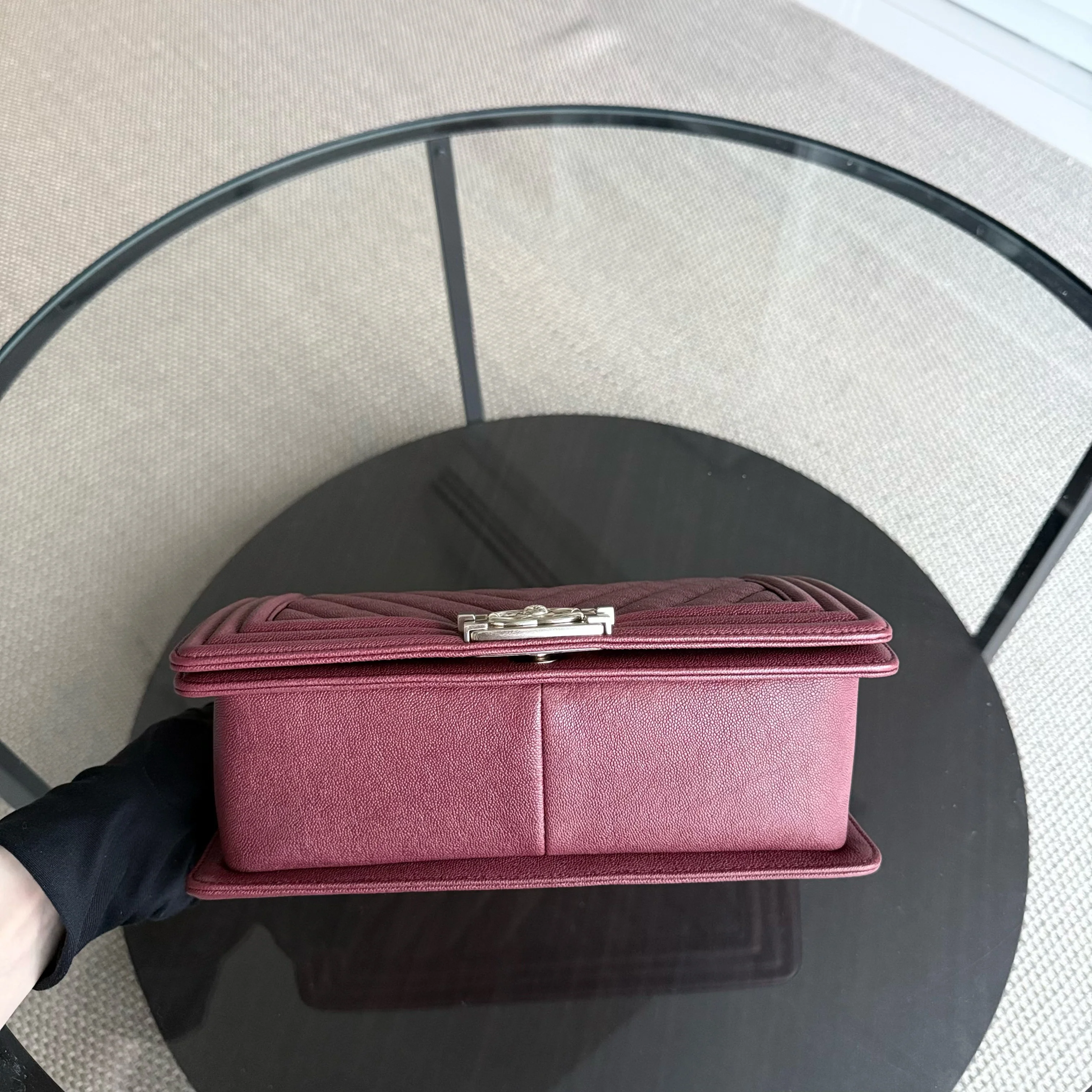 Chanel Boy Medium - Caviar 25CM Chevron Red Gold Hardware Series 28