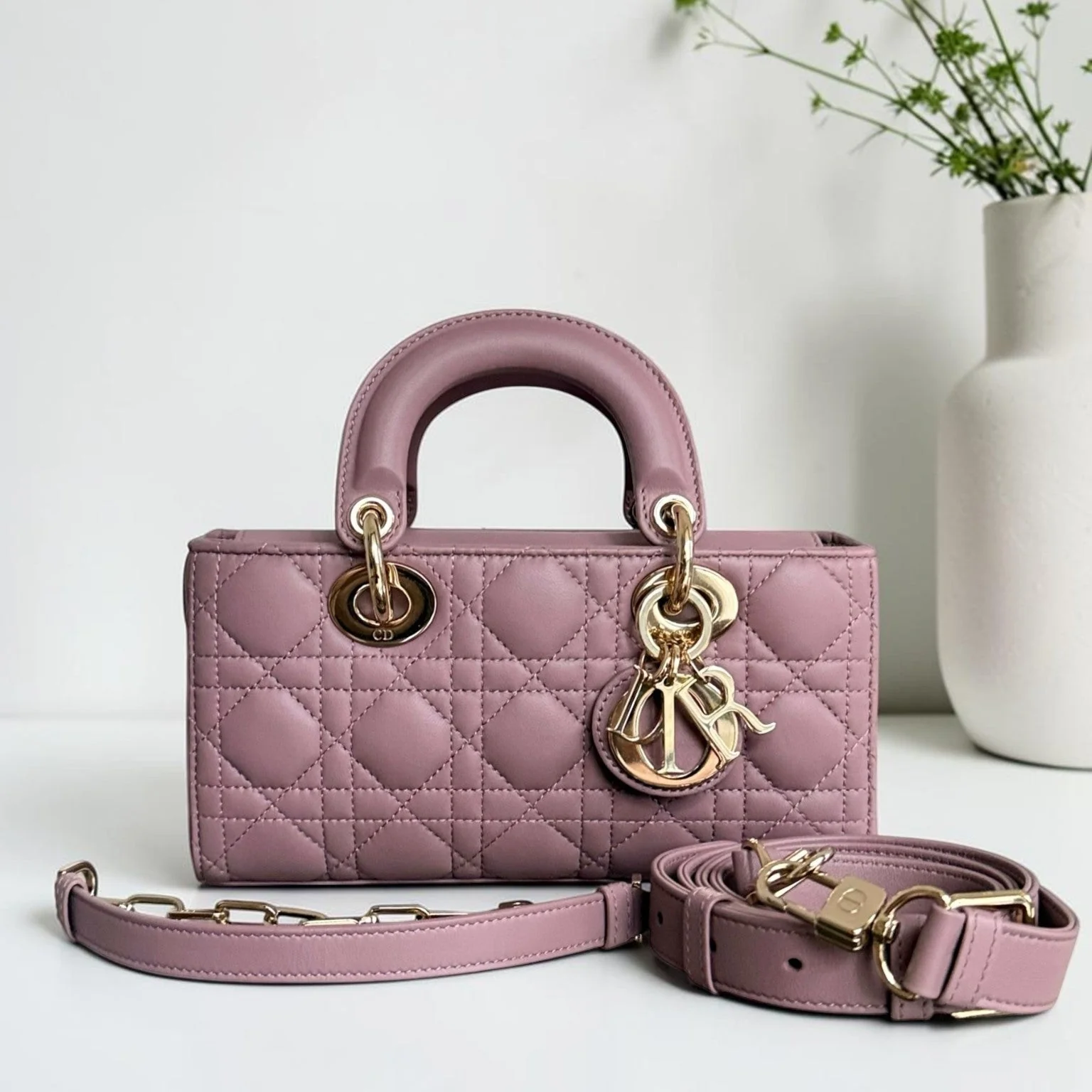 Dior D-Joy Small Lady - Cannage Lambskin Pink Gold Hardware