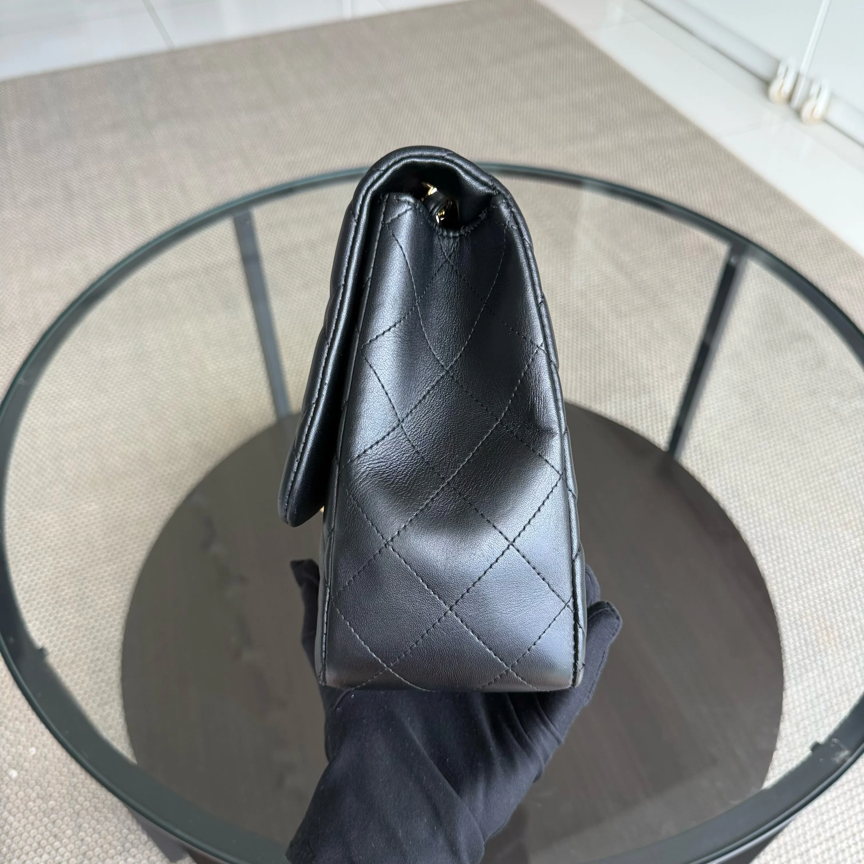 Chanel Classic Flap Jumbo - 30CM Single Flap Quilted Lambskin Black Gold Hardware