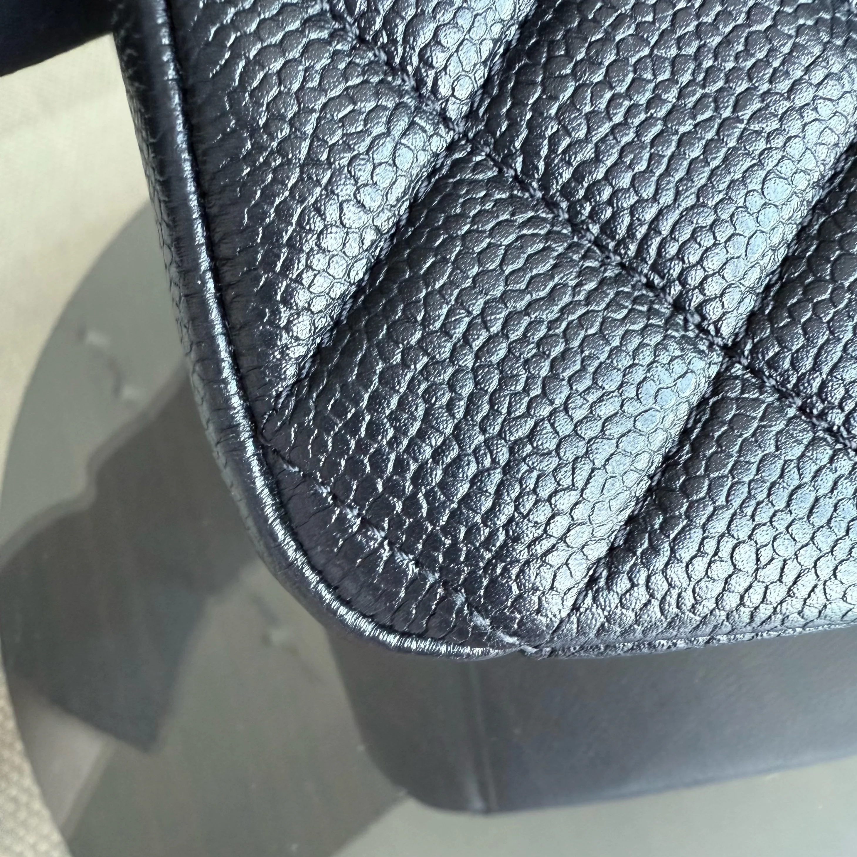 Chanel Seasonal Flap Bag - Caviar Quilted Medallion Soul Black Caviar Gold Hardware Microchip