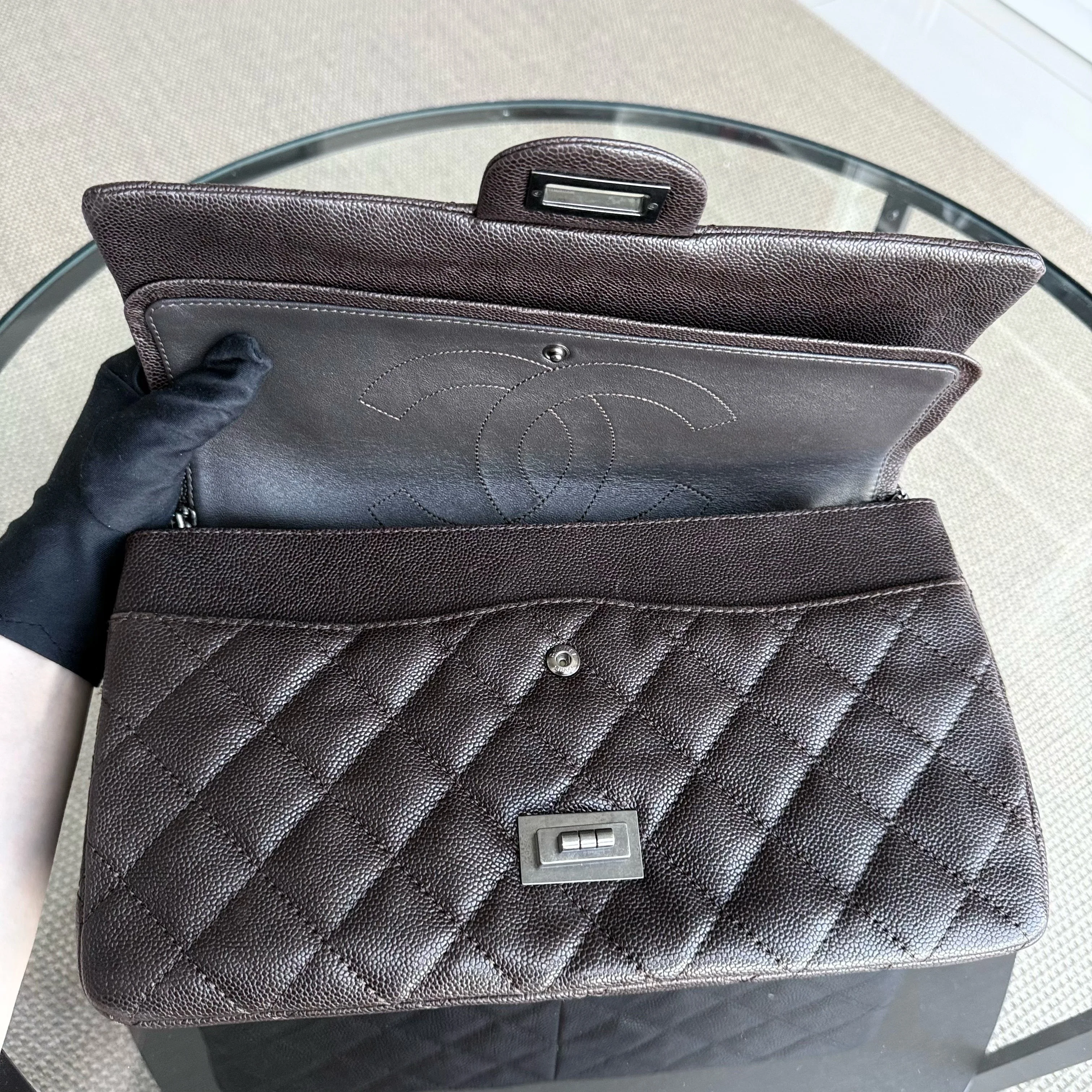 Chanel 2.55 Reissue 227 - Caviar Quilted Grained Calfskin Dark Brown Silver Hardware Series 14