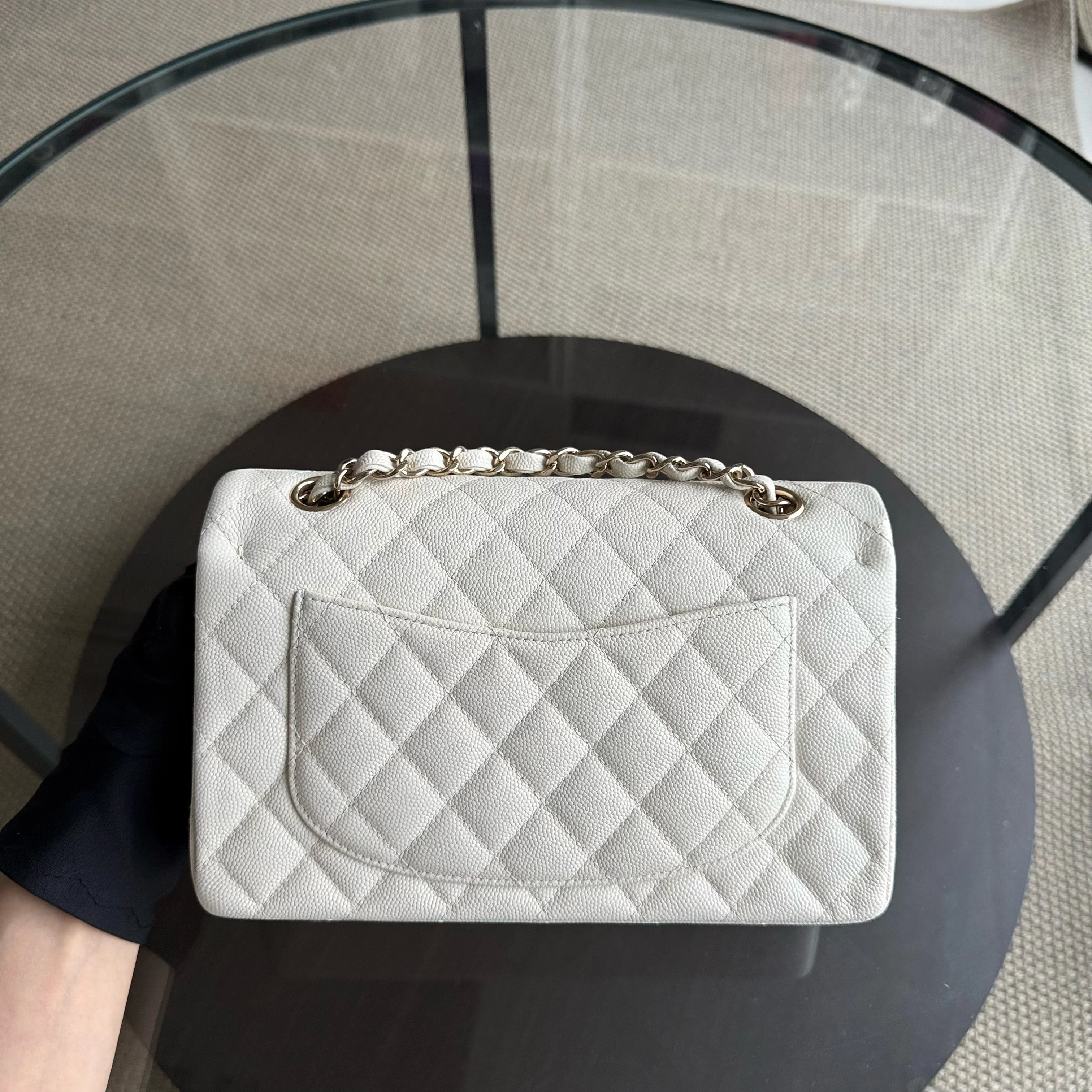 Chanel Classic Flap Small - Caviar 23CM Quilted White Light Gold Hardware Microchipped