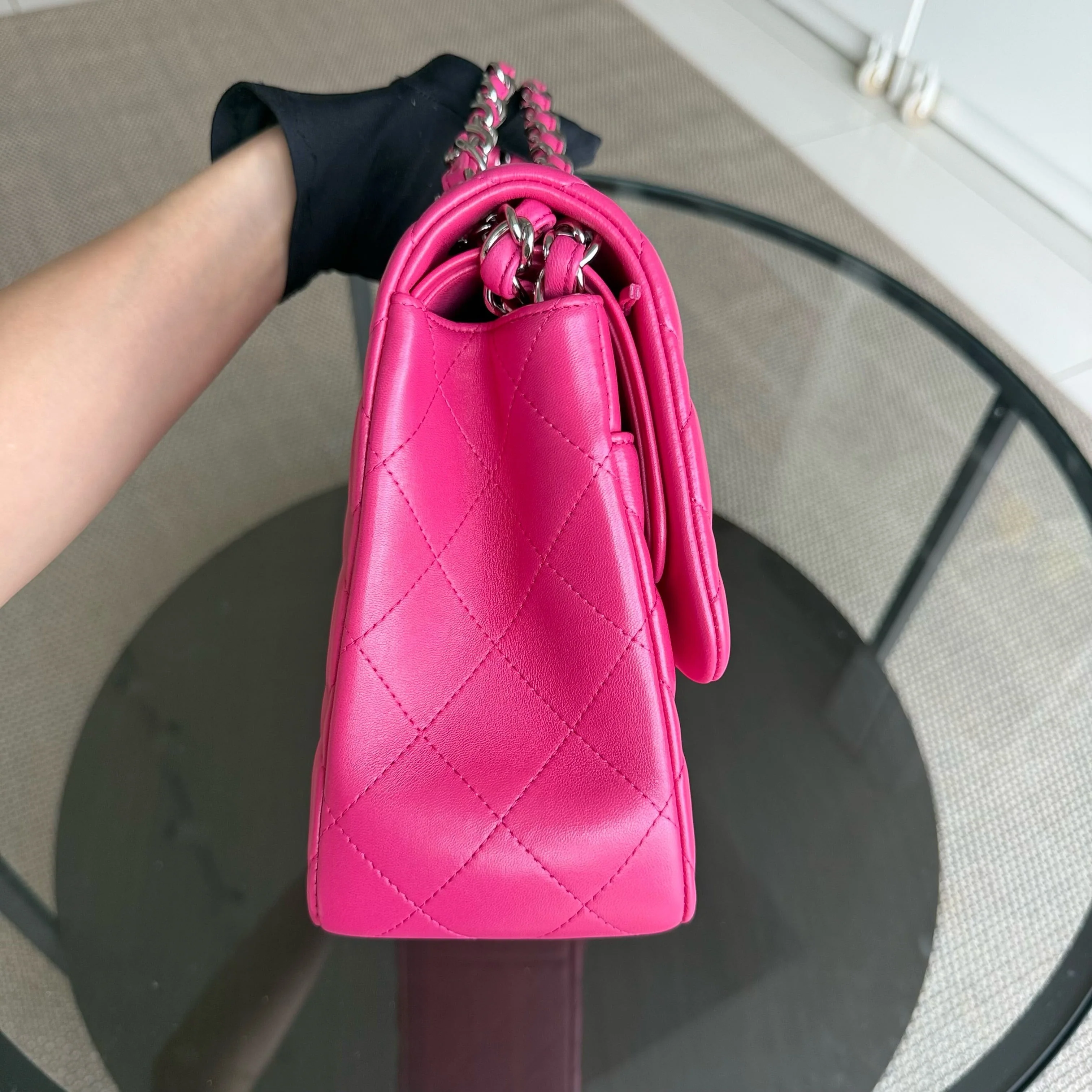 Chanel Classic Flap Jumbo - Double Flap 30CM Quilted Lambskin Pink Silver Hardware Series 19