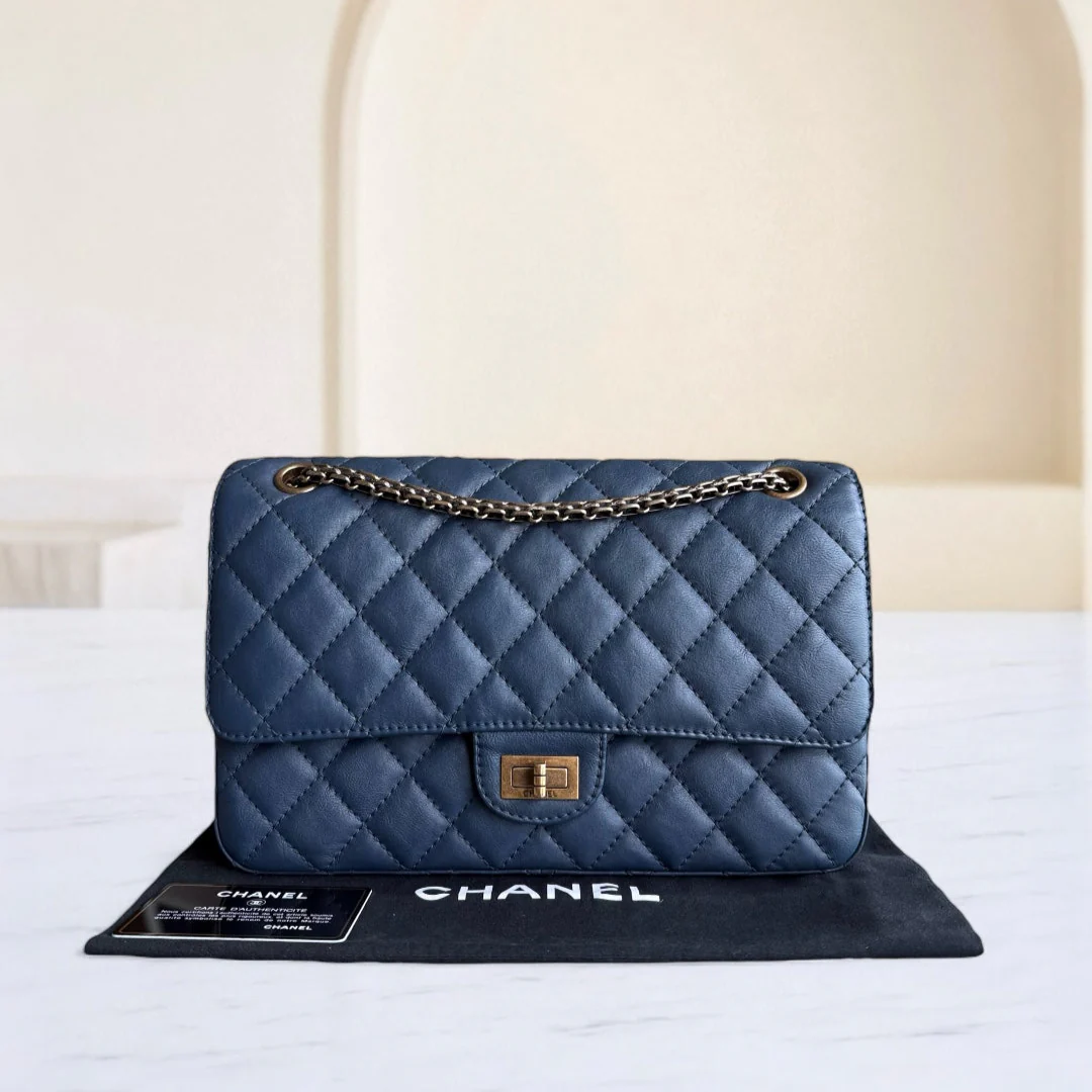 Chanel 2.55 Reissue 226 - Quilted Grained Calfskin Blue Gold Hardware Series 23