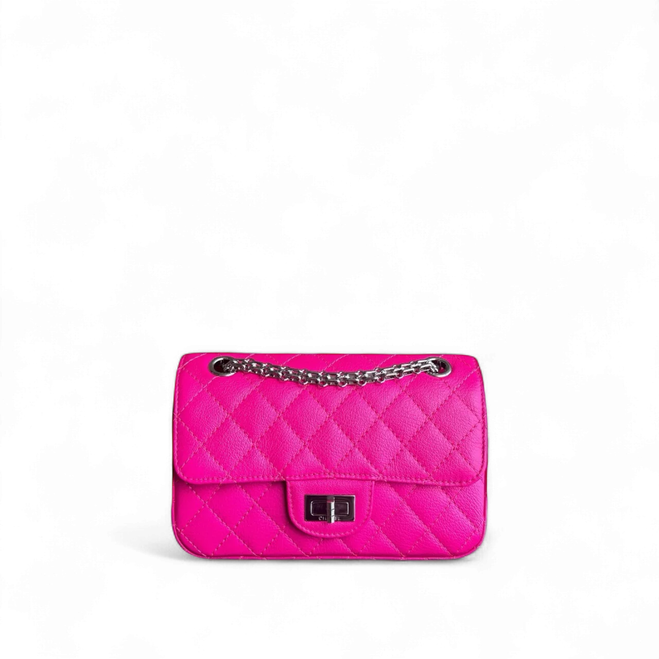 Chanel 2.55 Reissue Mini - 20CM Quilted Grained Calfskin Pink Silver Hardware Series 28