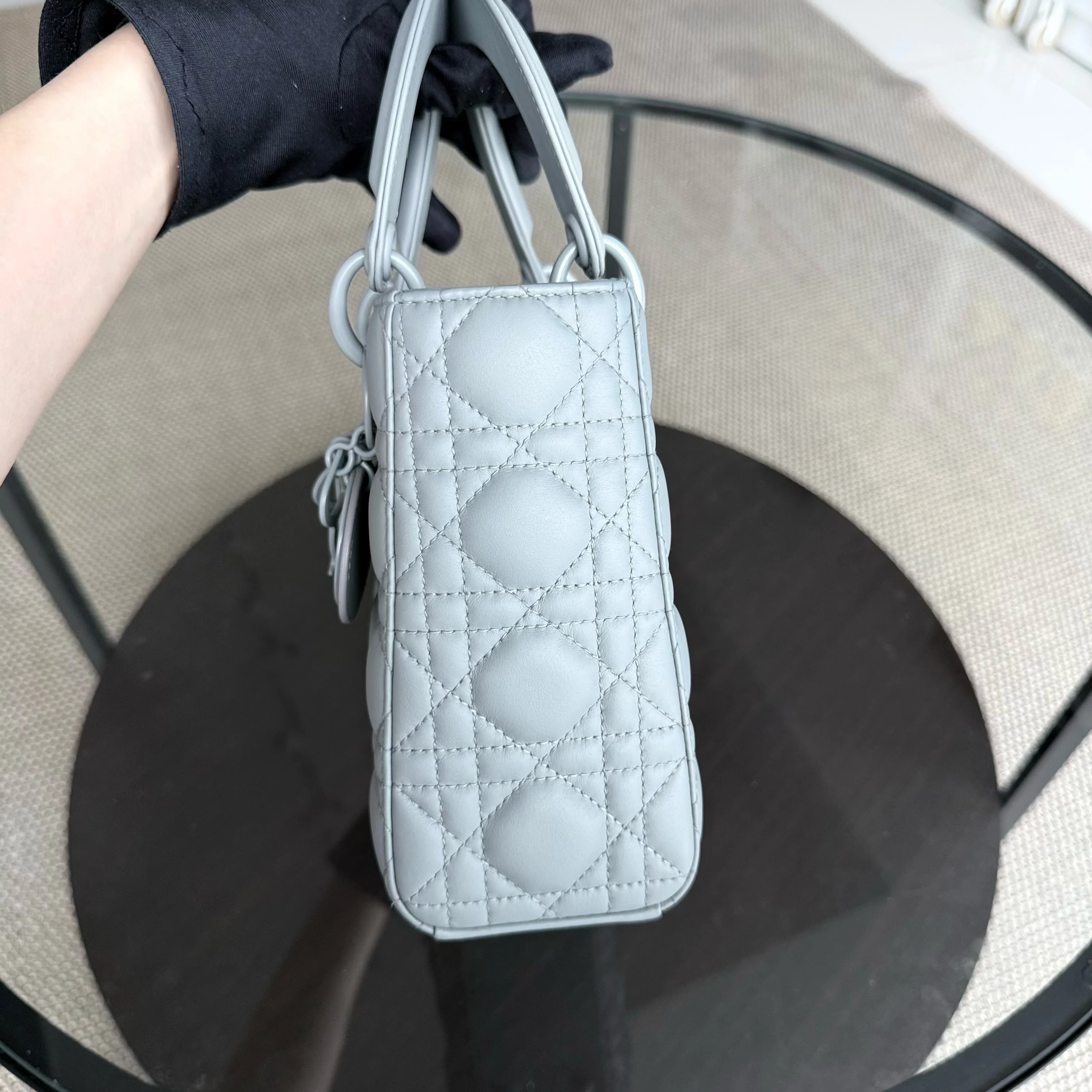 Dior Lady Small ABC - All Gray Grey Cannage Calfskin Black Hardware