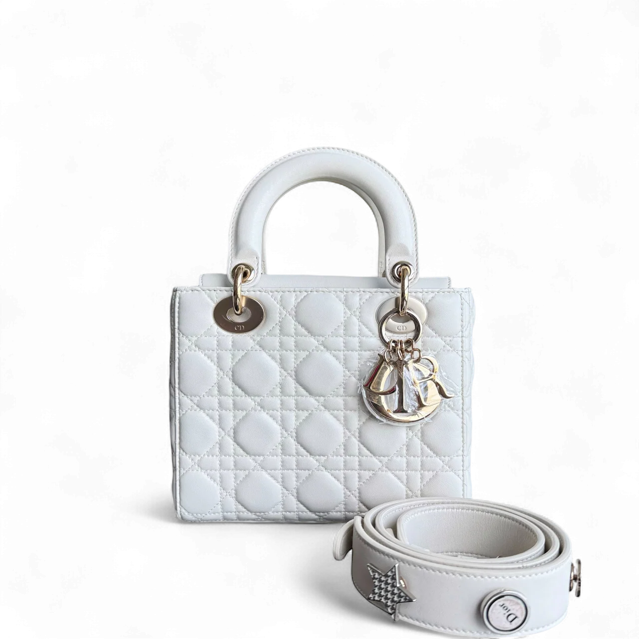 Dior Lady Small - Cannage Lambskin White Gold Hardware