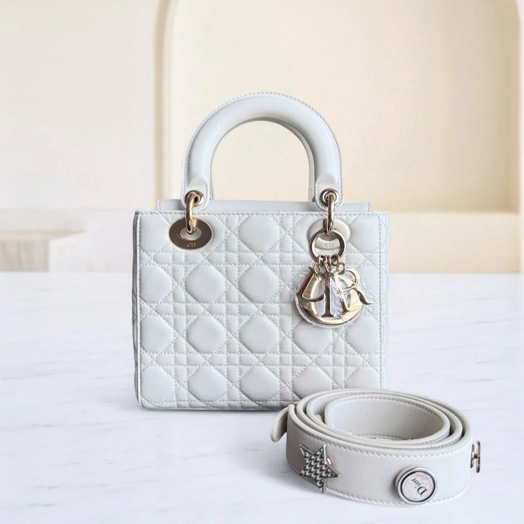Dior Lady Small - Cannage Lambskin White Gold Hardware