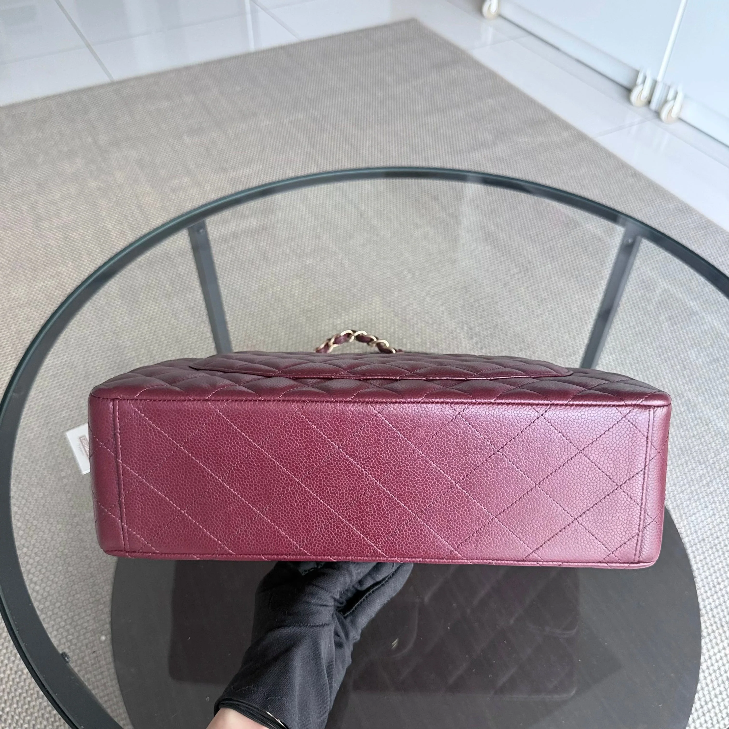 Chanel Classic Flap Maxi - Caviar Double Flap Quilted Burgundy Gold Hardware Series 21