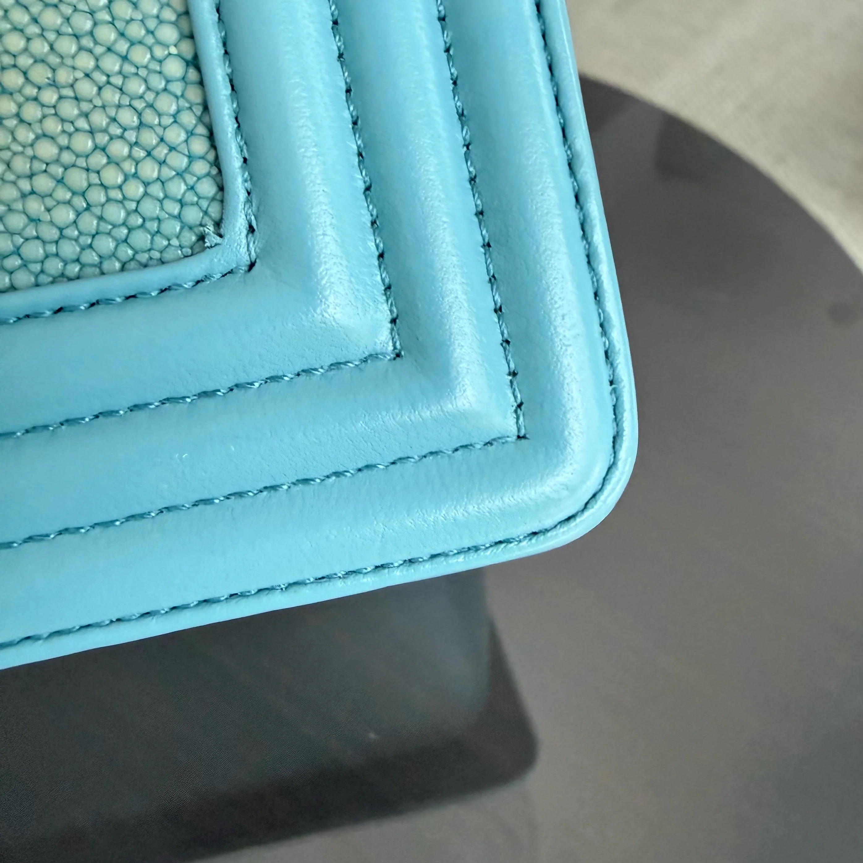 Chanel Boy Small - 20CM Stingray Tiffany Blue Silver Hardware Series 22