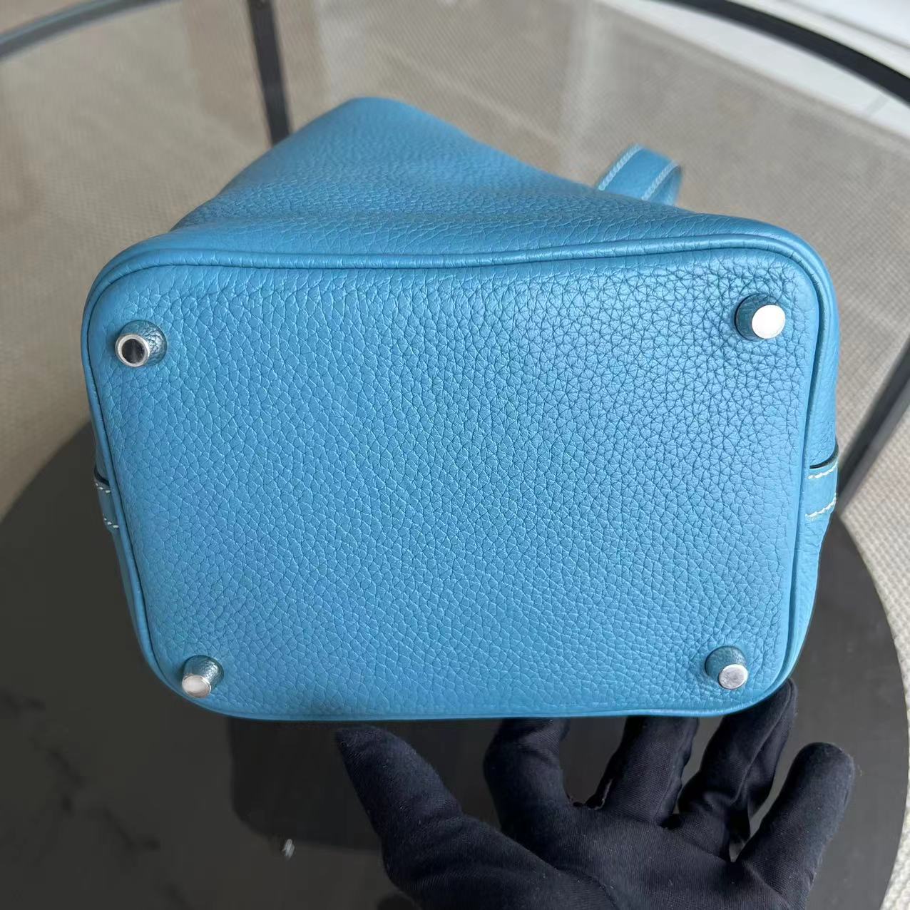 Hermes Picotin 18 - Blue Jean Mauve Pale Square R TC Clemence Silver Hardware