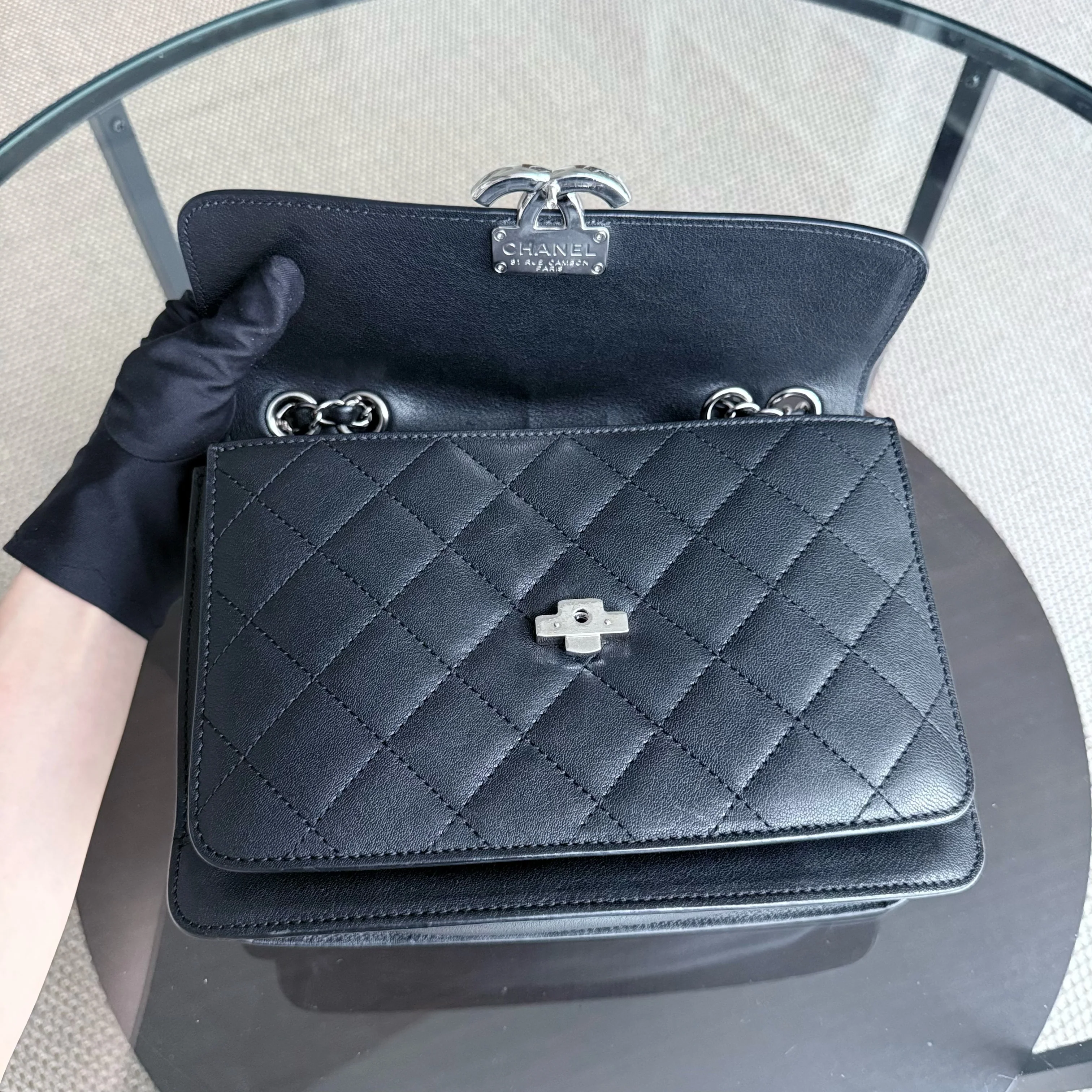Chanel Medium CC Box Flap - Quilted Calfskin Black Silver Hardware Series 25