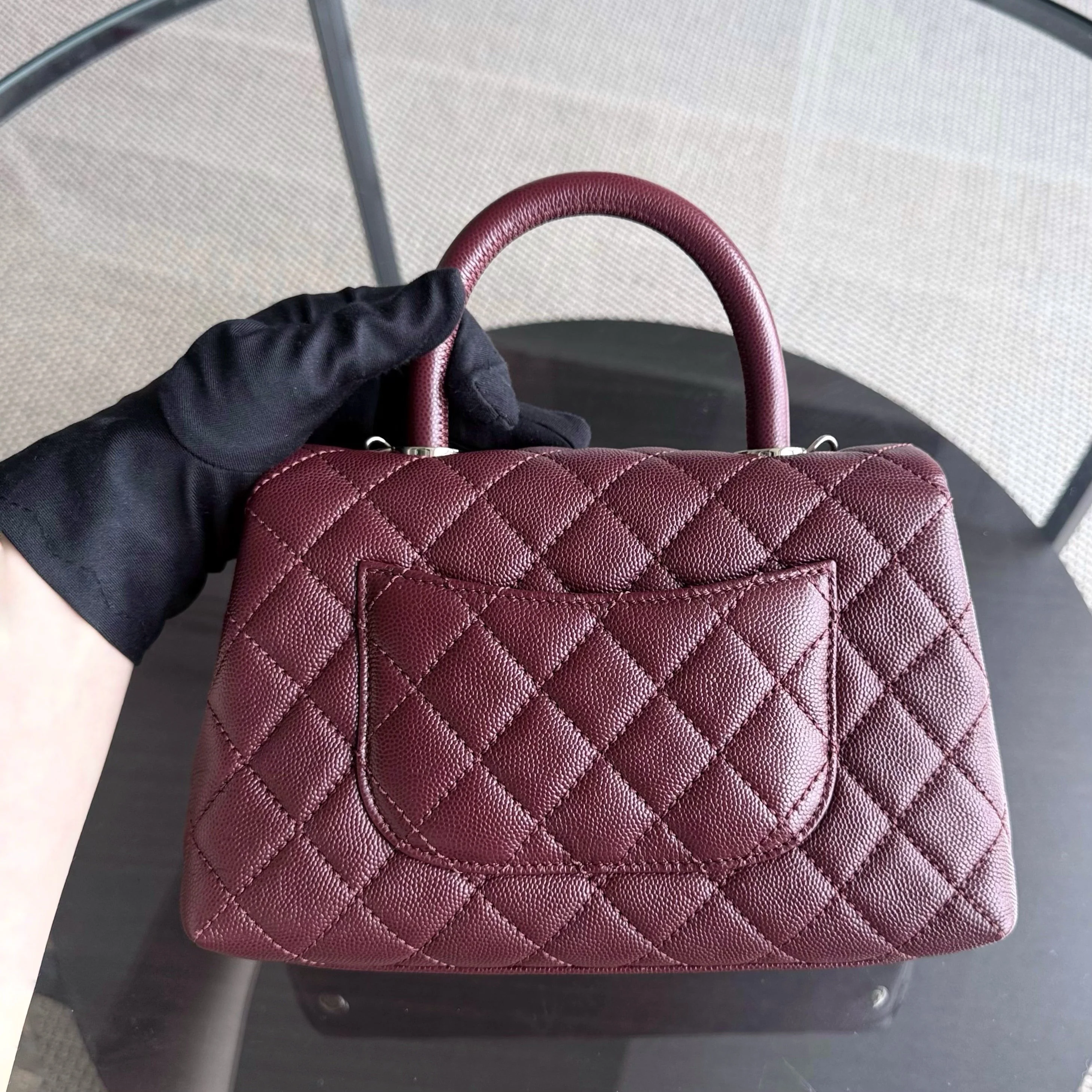 Chanel Coco Handle Small - Caviar Quilted Grained Calfskin Dark Red Burgundy Gold Hardware Series 30