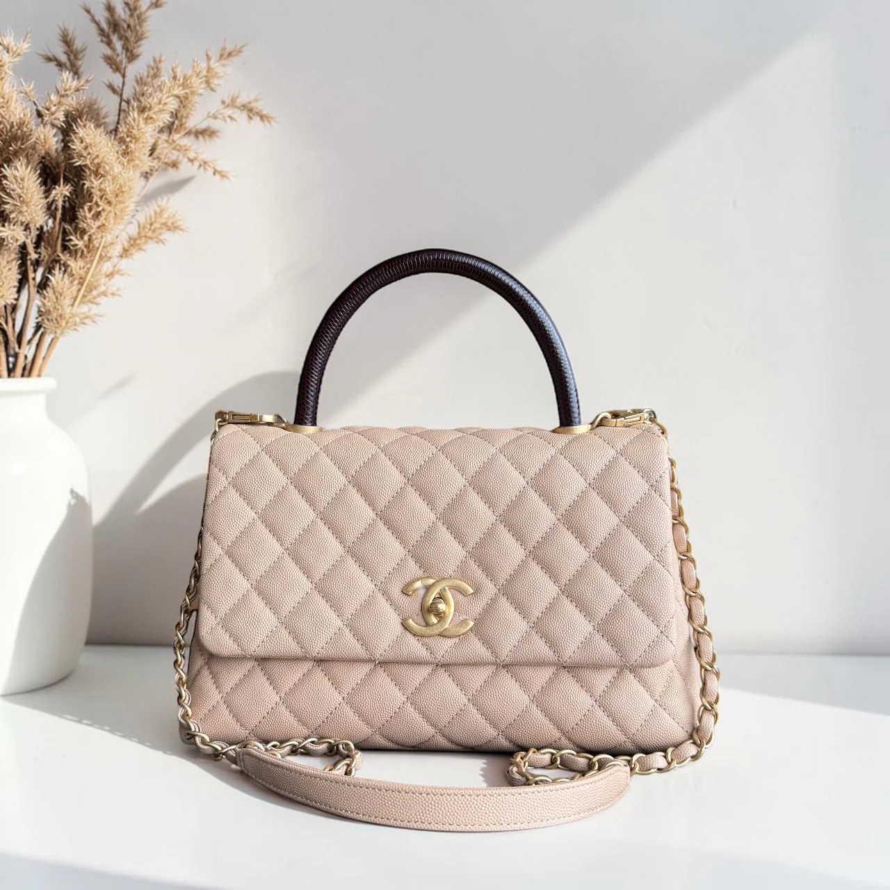 Chanel Coco Handle Medium - Caviar Quilted Beige Gold Hardware