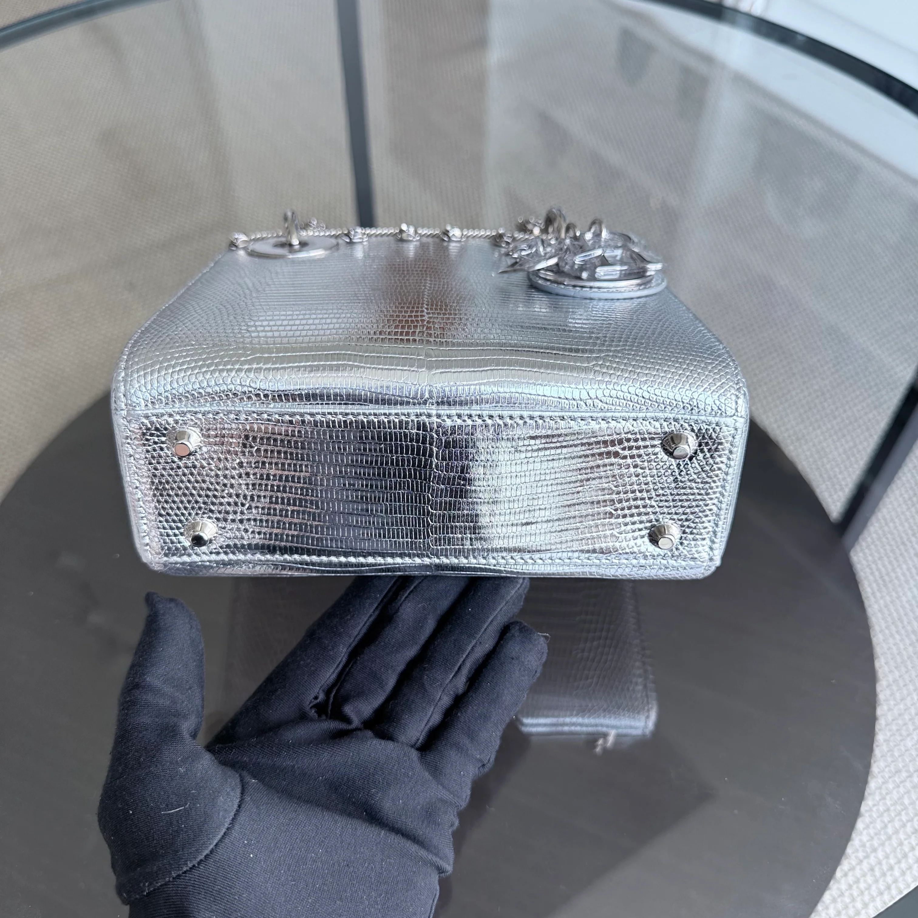 Dior Lady Mini - Exotic Lizard Metallic Limited Edition Silver Hardware