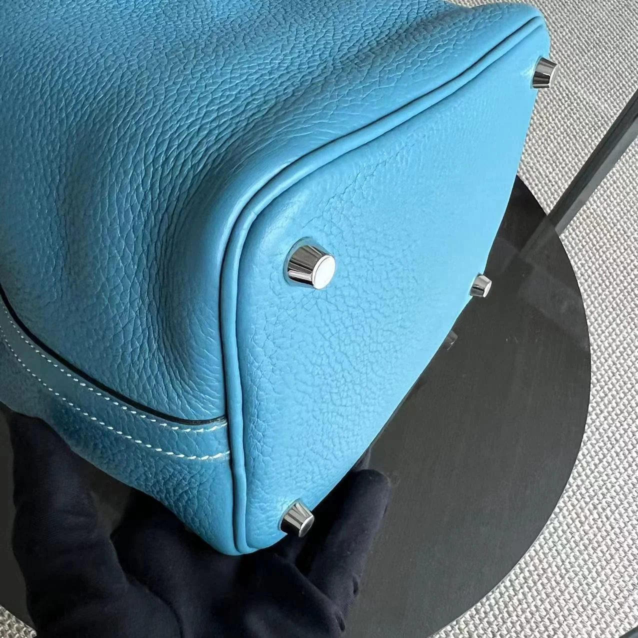 Hermes Picotin 18 - Blue Jean Mauve Pale Square R TC Clemence Silver Hardware