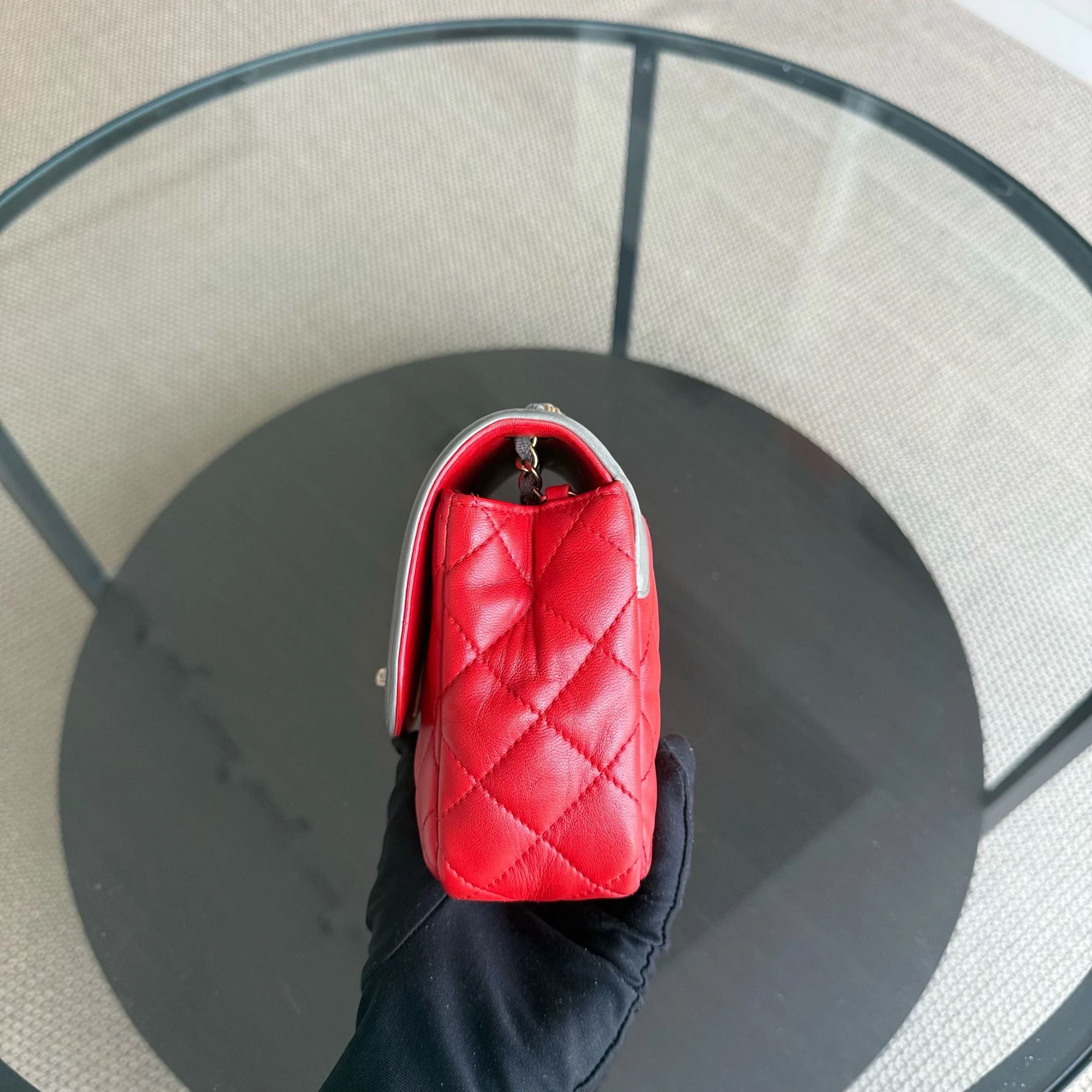 Chanel Seasonal Flap - Two Tone Quilted Lambskin Red Grey Golden Hardware Series 23