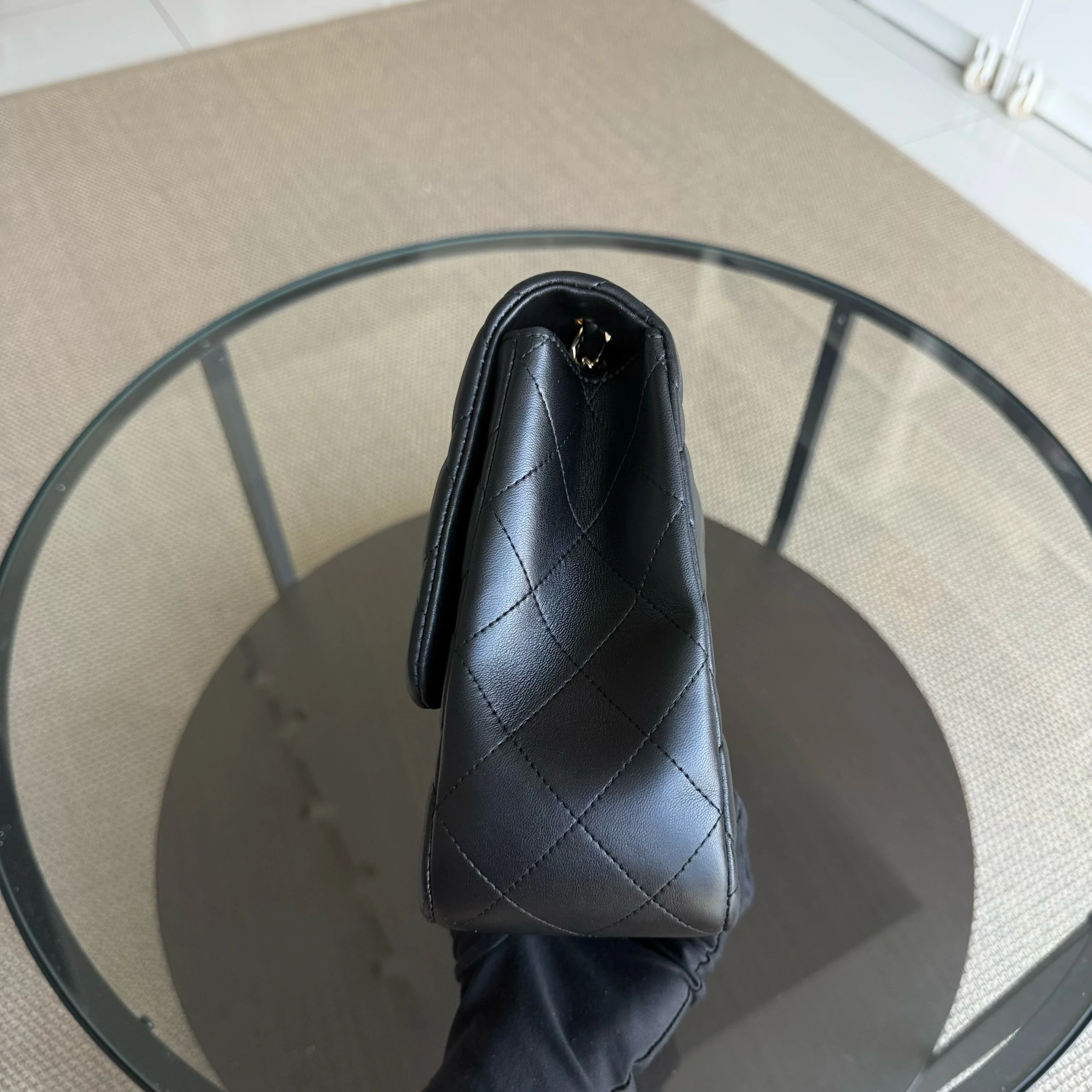 Chanel Classic Flap Jumbo - 30CM Single Flap Quilted Lambskin Black Gold Hardware Series 13