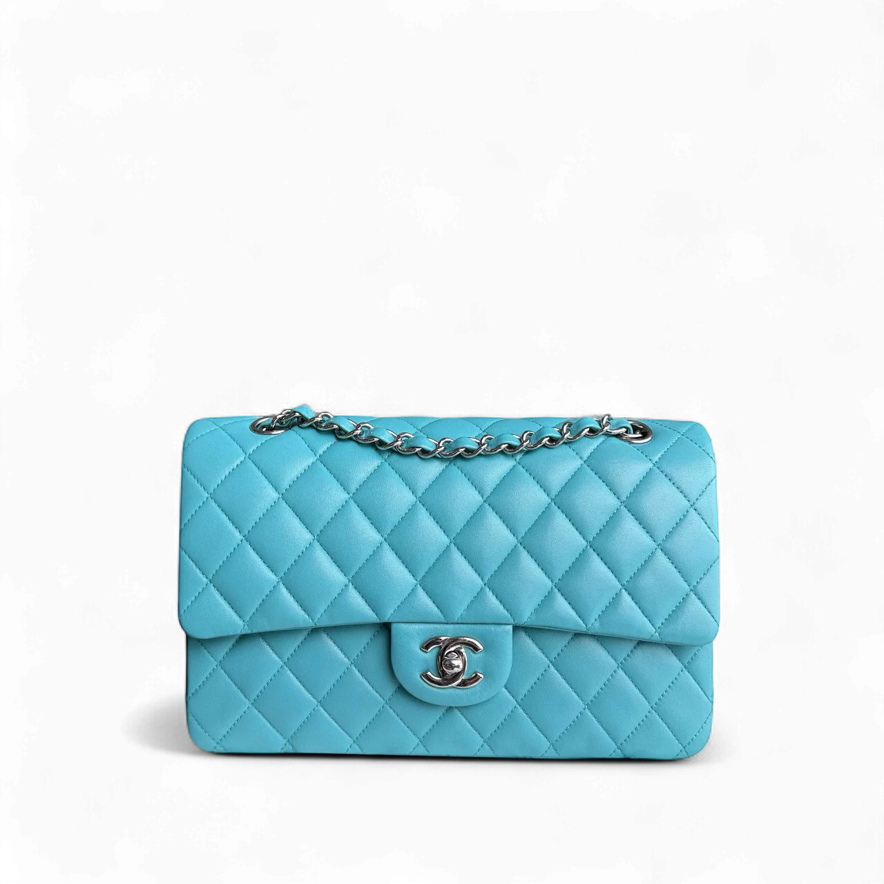 Chanel Classic Flap Medium - 25CM Quilted Lambskin Blue Silver Hardware