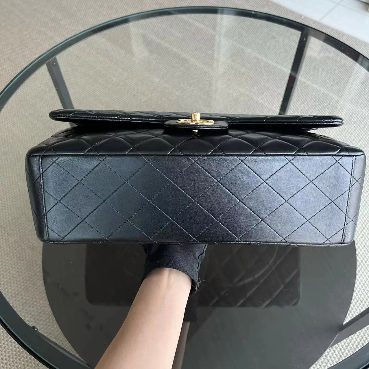 Maxi Classic Flap Double Flap Quilted Lambskin Black Golden Hardware Series 14