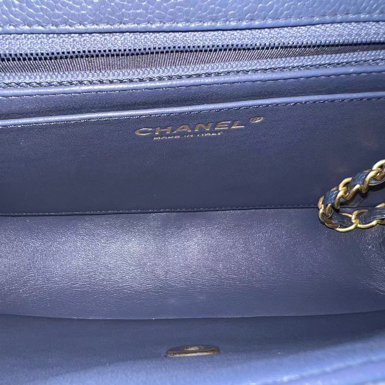 Crumpled Two Tone Flap Grained Calfskin Navy Blue Golden Hardware Series 21