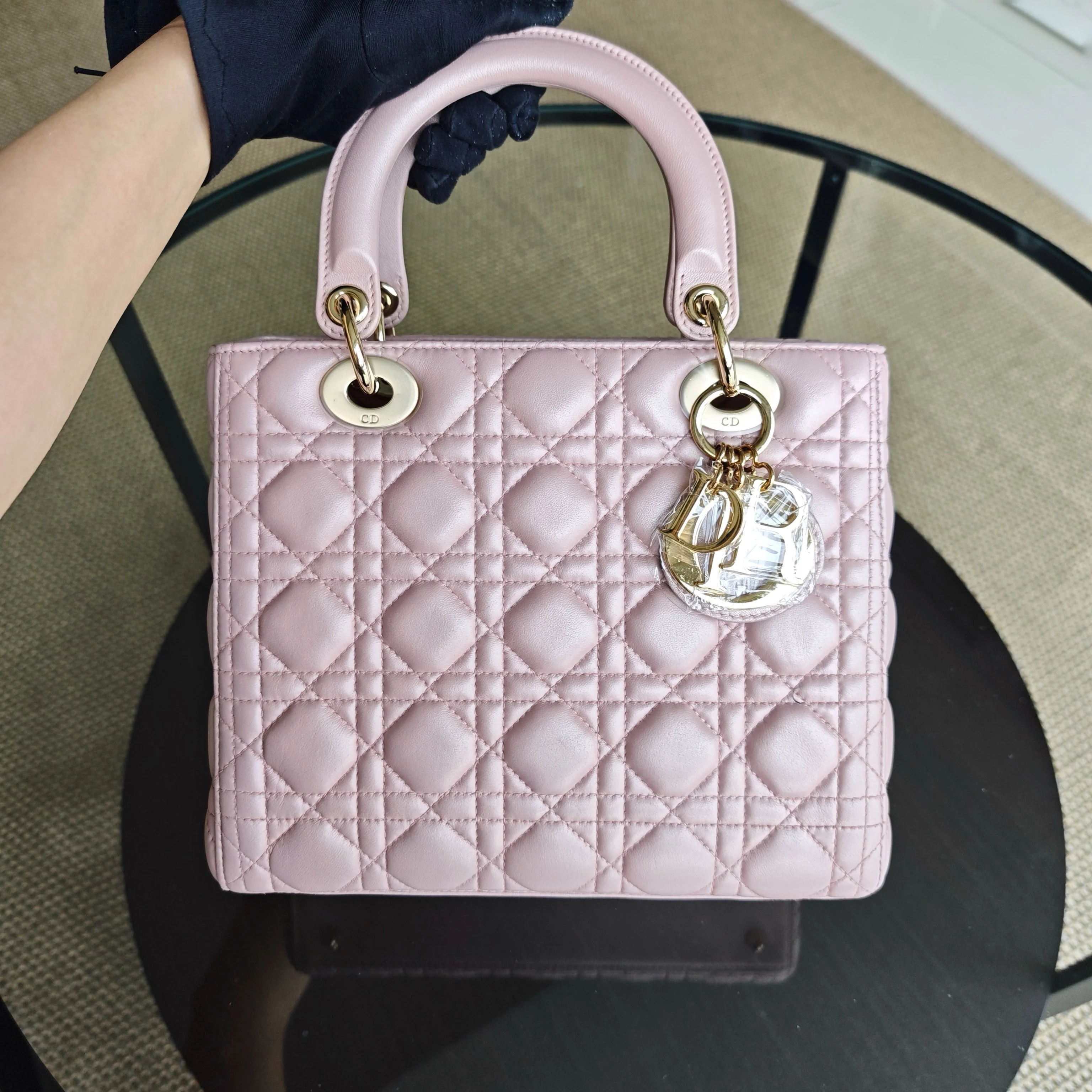 Dior Lady Medium Cannage Lambskin Light Pink Gold Hardware