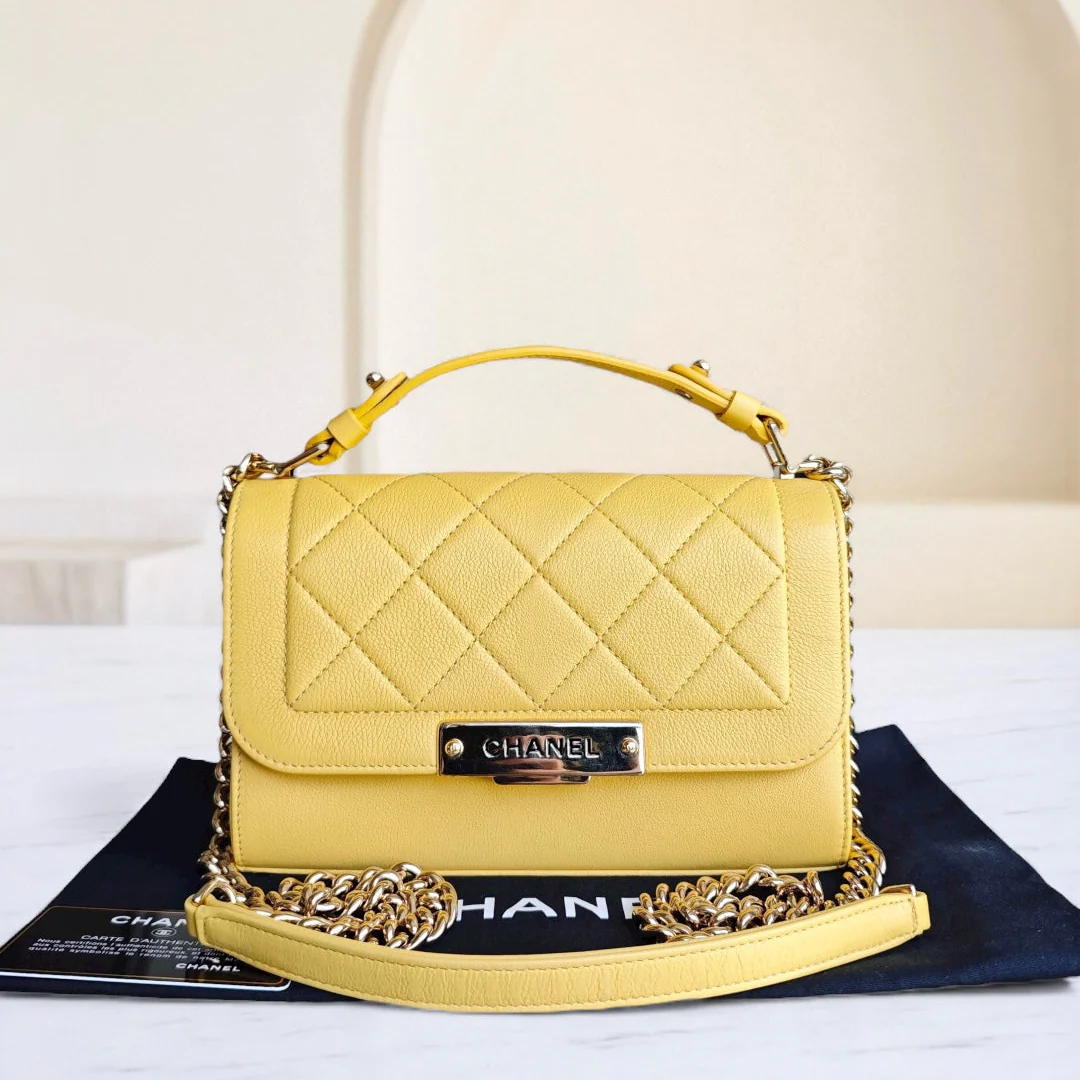 Chanel Label Click Small - Quilted Grained Calfskin Yellow Gold Hardware Series 23