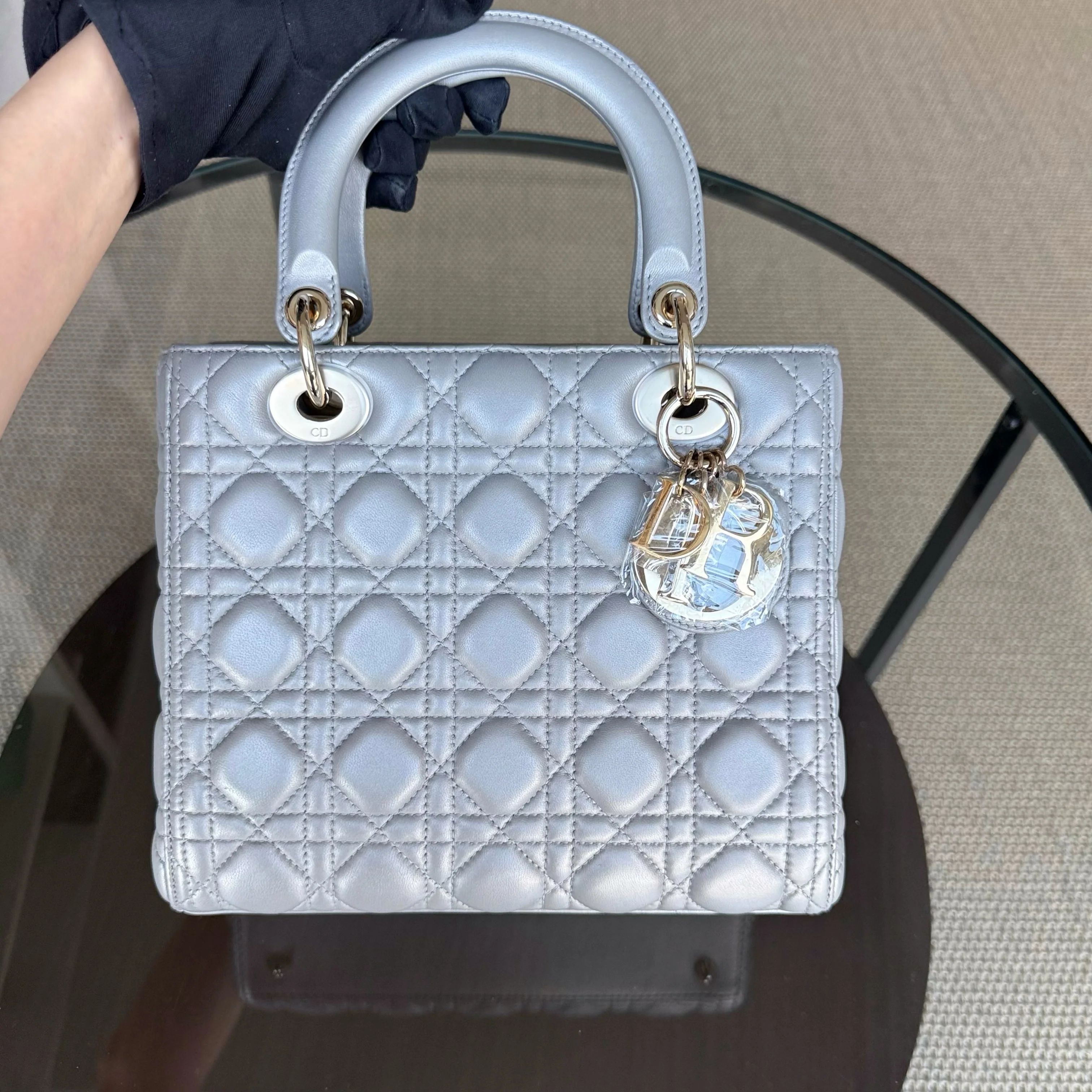 Dior Lady Medium - Canange Lambskin Gray Gold Hardware