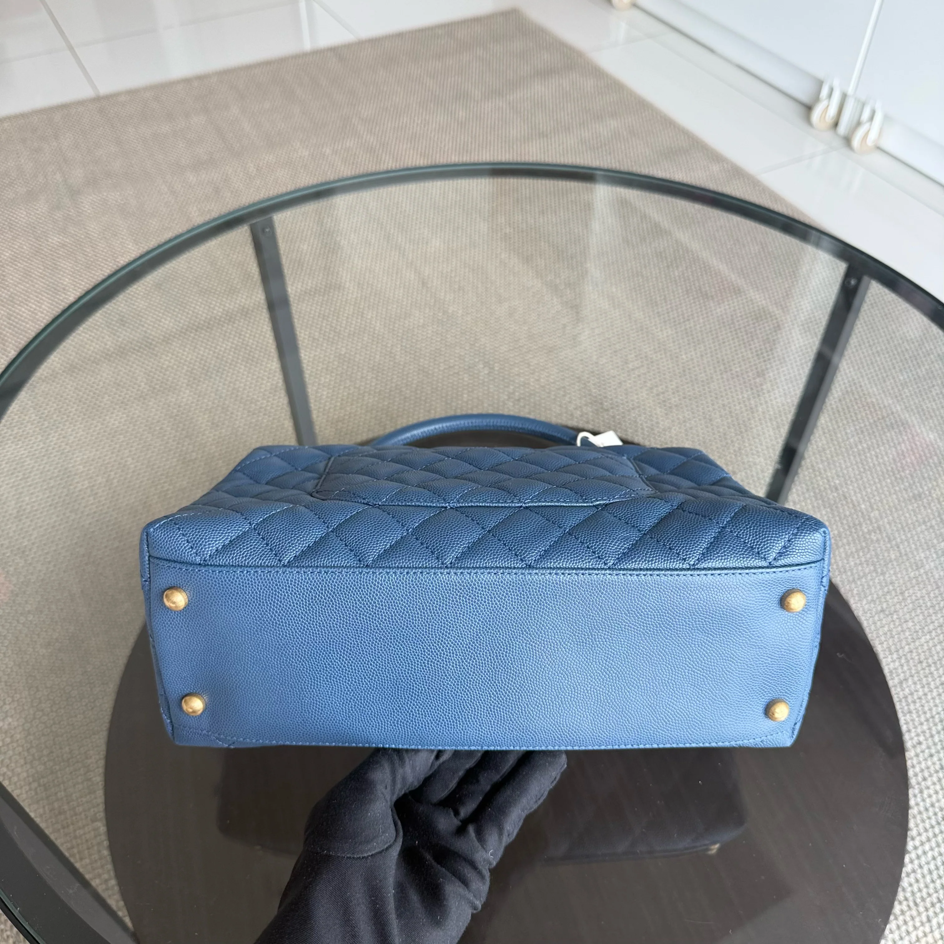 Chanel Coco Handle Medium - Caviar 29CM Quilted Blue Gold Hardware Series 24