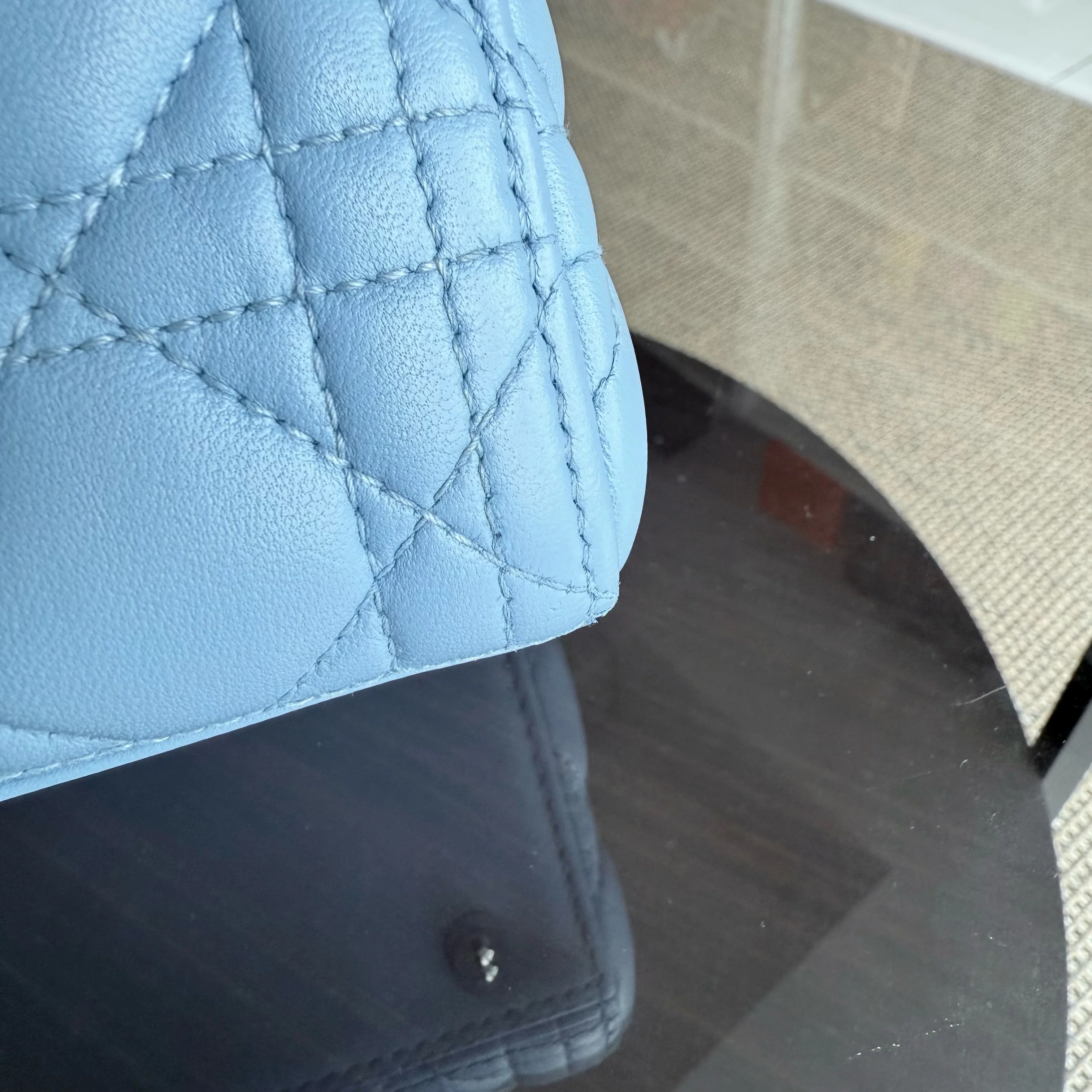 Dior Lady Medium Cannage Lambskin Light Baby Blue Silver Hardware