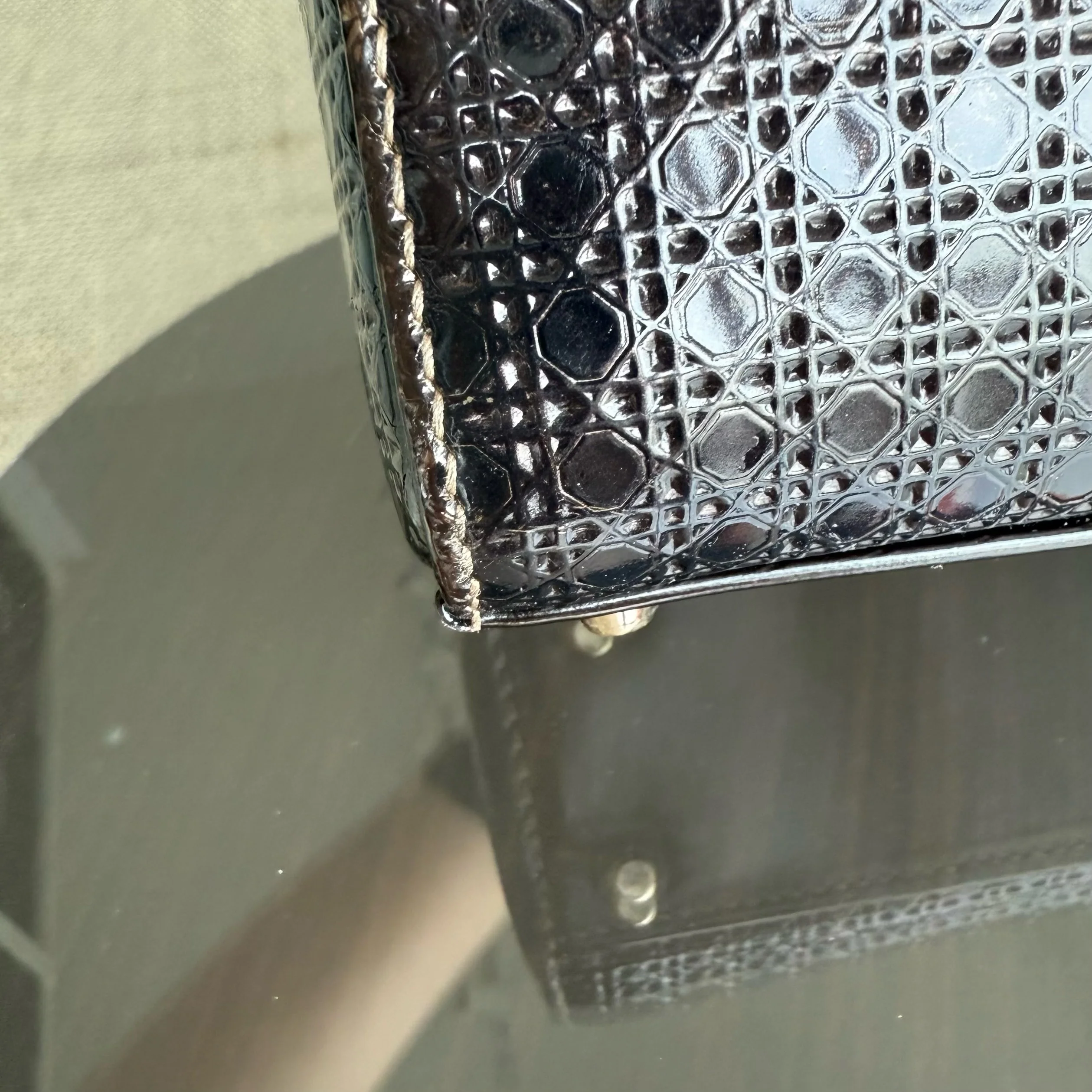 Dior Lady Mini - Calfskin Micro-Cannage Metallic Gold Gold Hardware Adjustable Strap