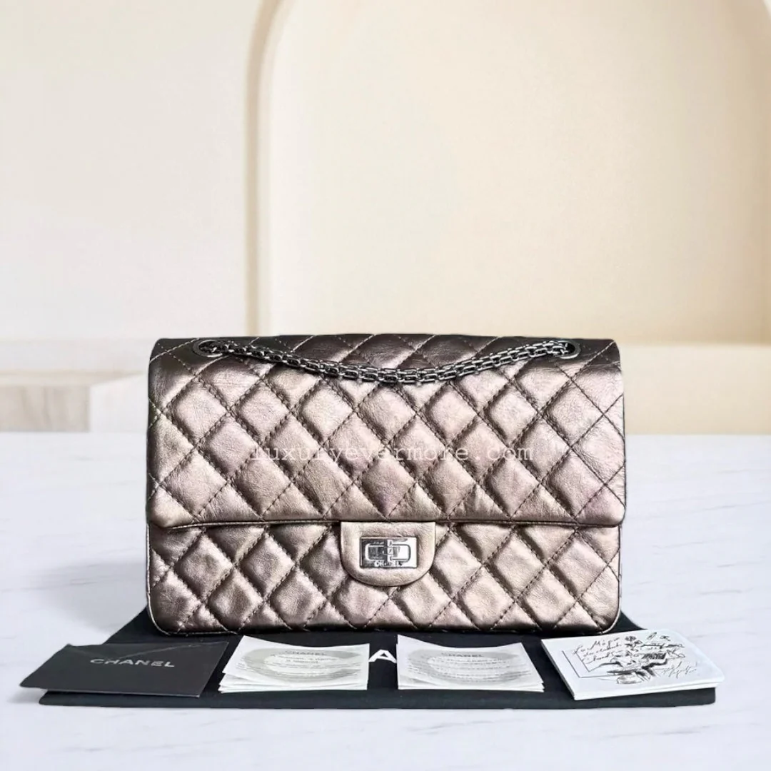 Chanel 2.55 Reissue 226 28CM Quilted Calfskin Metallic Bronze Silver Hardware Series 12