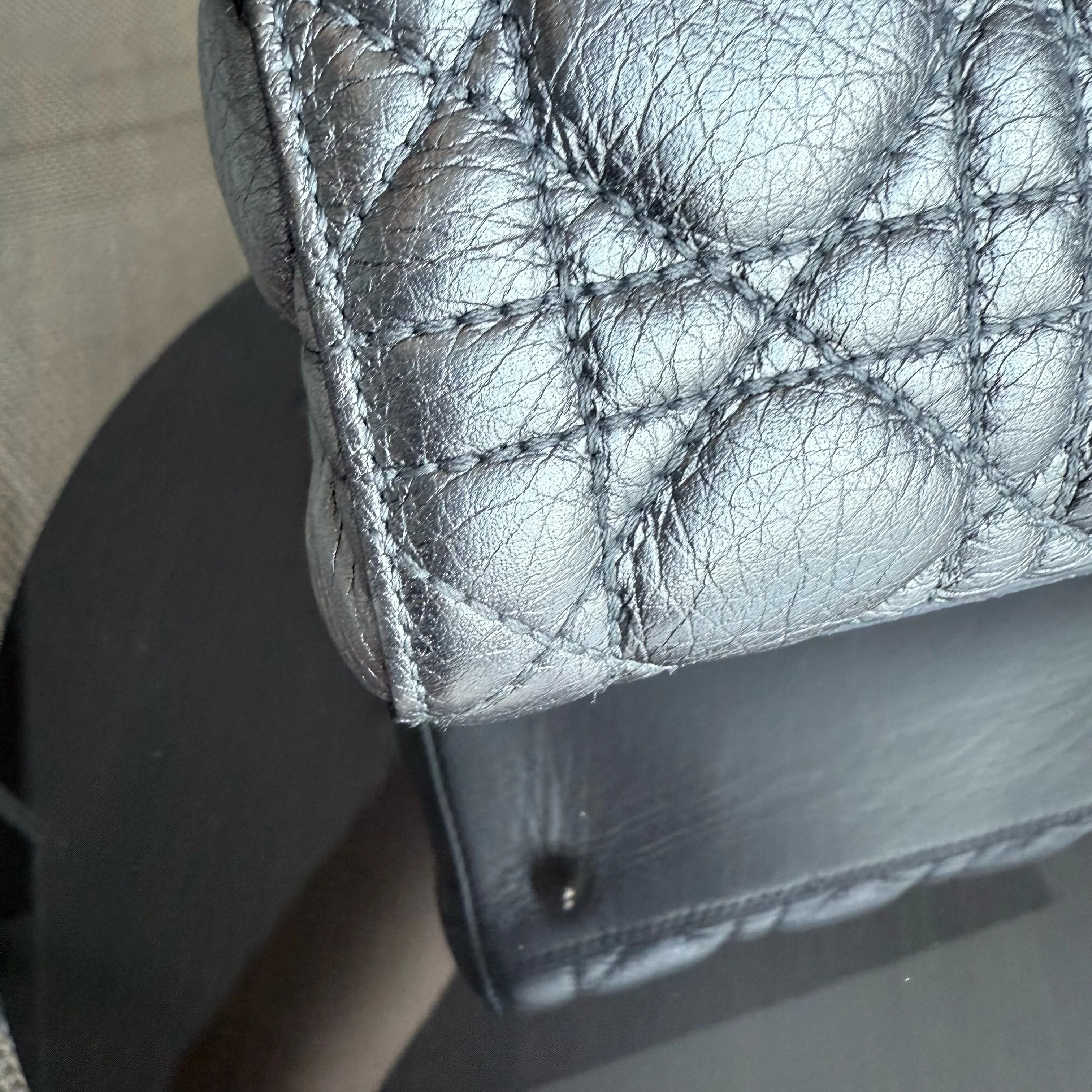 Dior Lady Medium Flap - Grained Calfskin Metallic Silver Gold Hardware Limited Edition