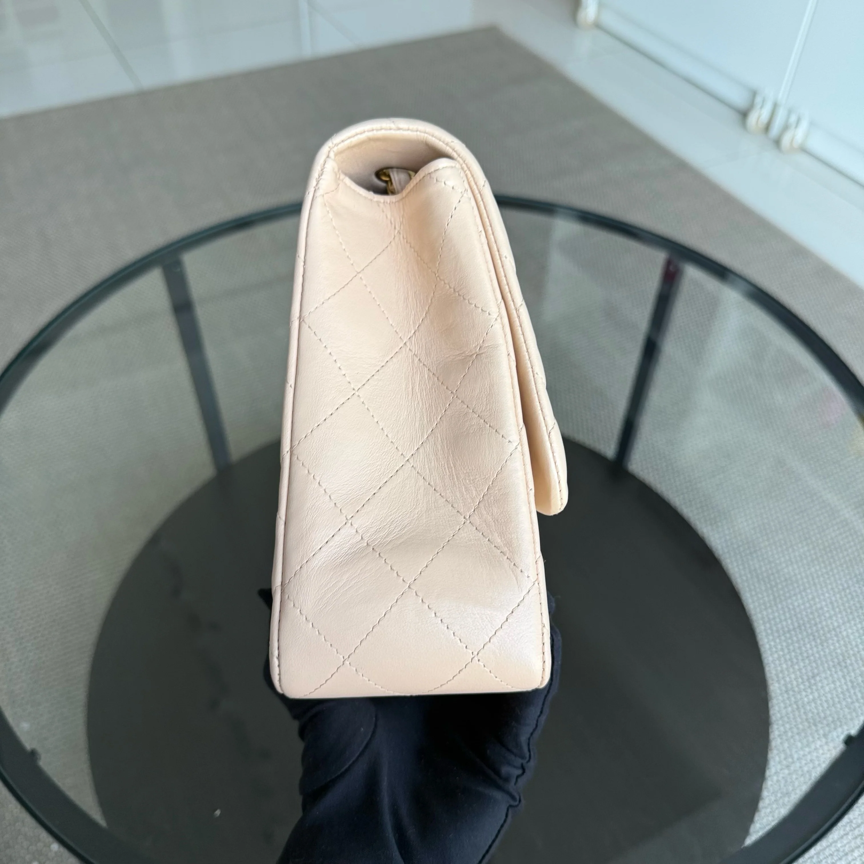 Chanel Classic Flap Jumbo - 30CM Single Flap Quilted Lambskin Beige Gold Hardware Series 13