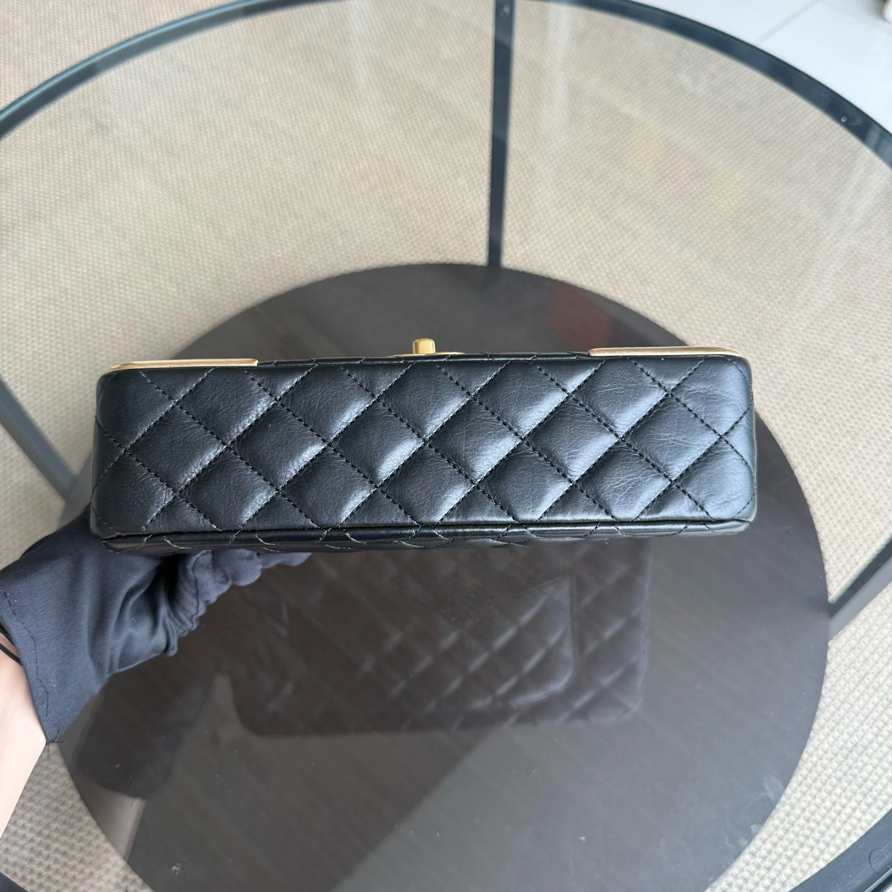 Chanel Classic Flap Seasonal Medium- Rock The Corner Quilted Calfskin Black Gold Hardware Series 24