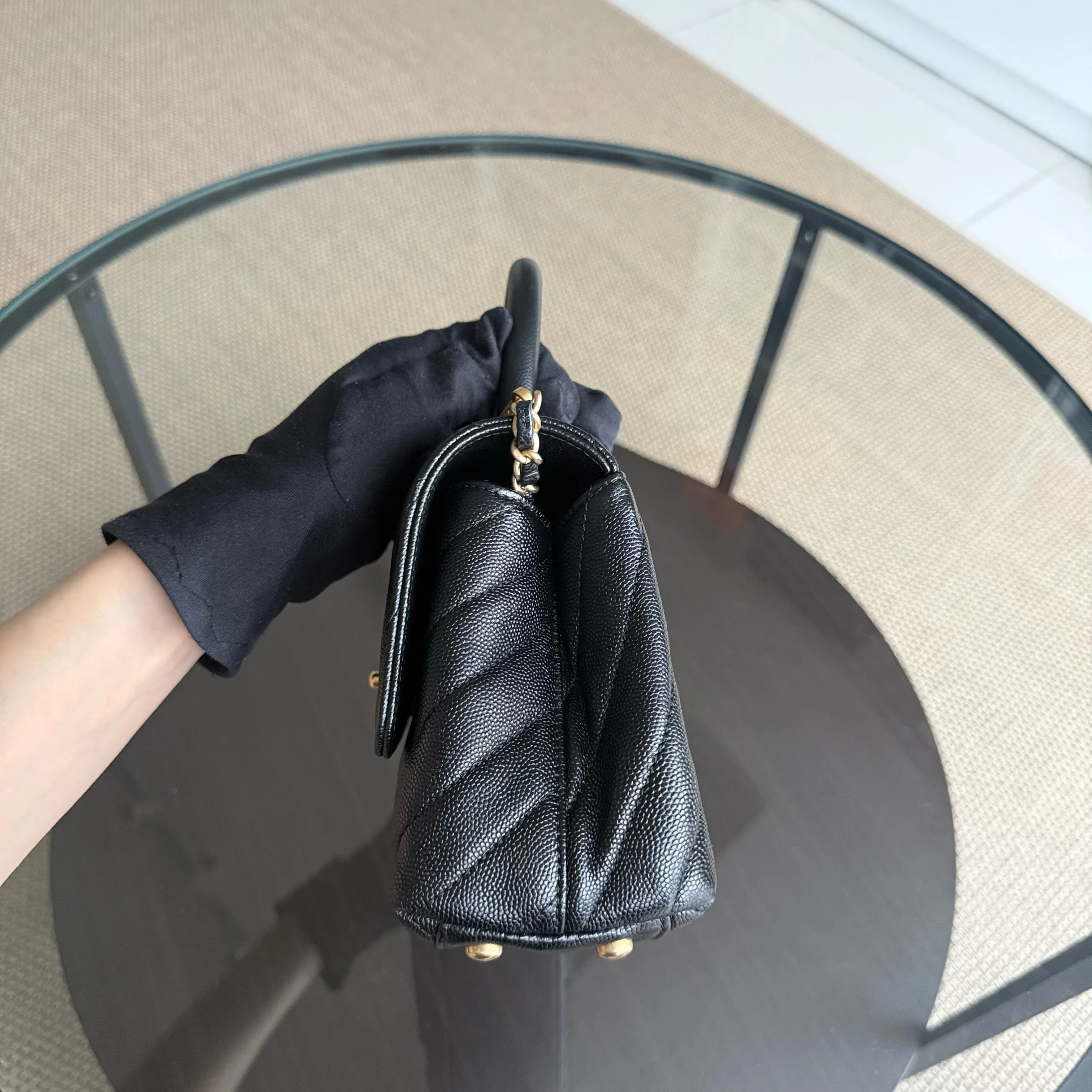 Chanel Coco Handle Small - Caviar Chevron Grained Calfskin Black Gold Hardware Series 26