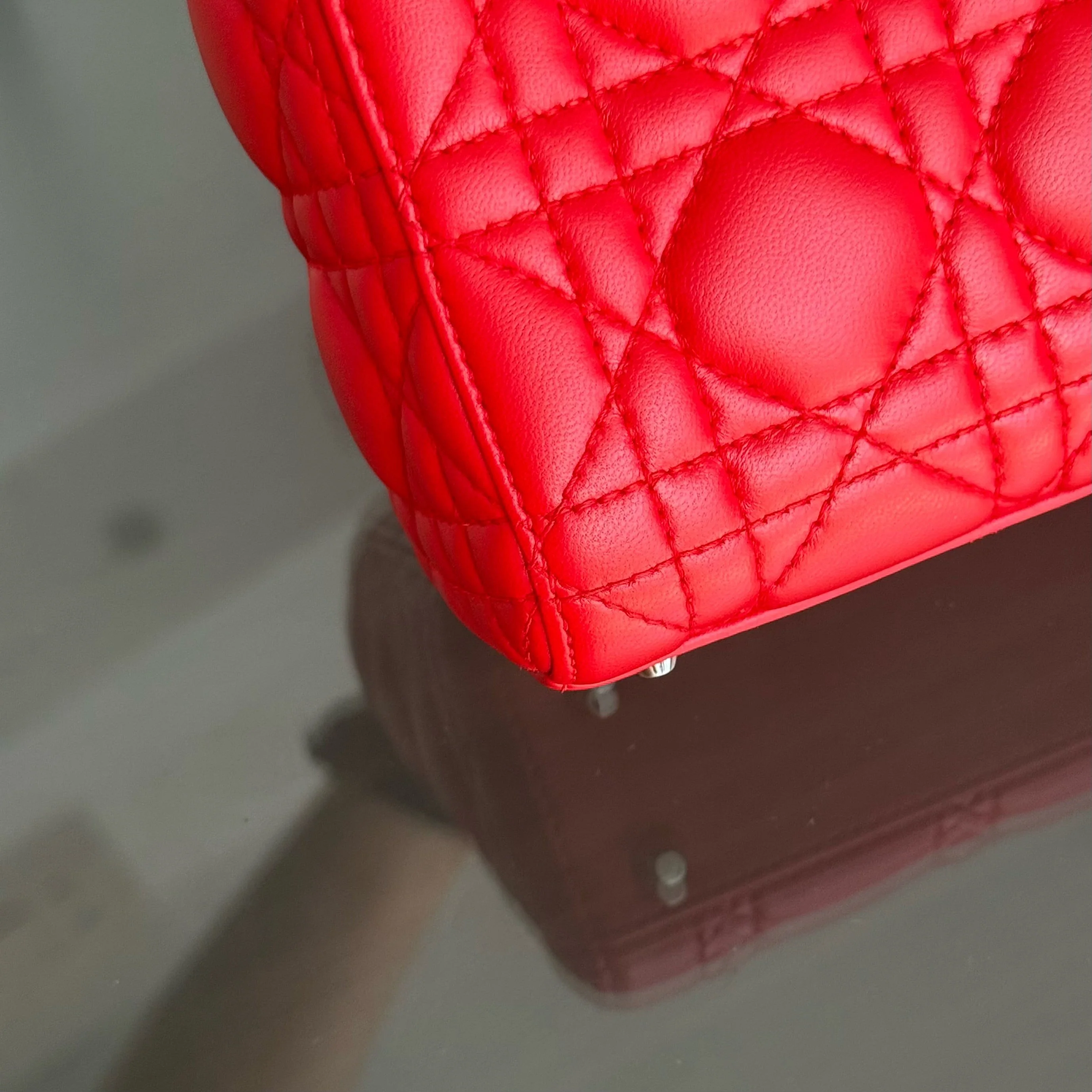 Dior Lady Mini - Cannage Lambskin Red Silver Hardware Adjustable Strap